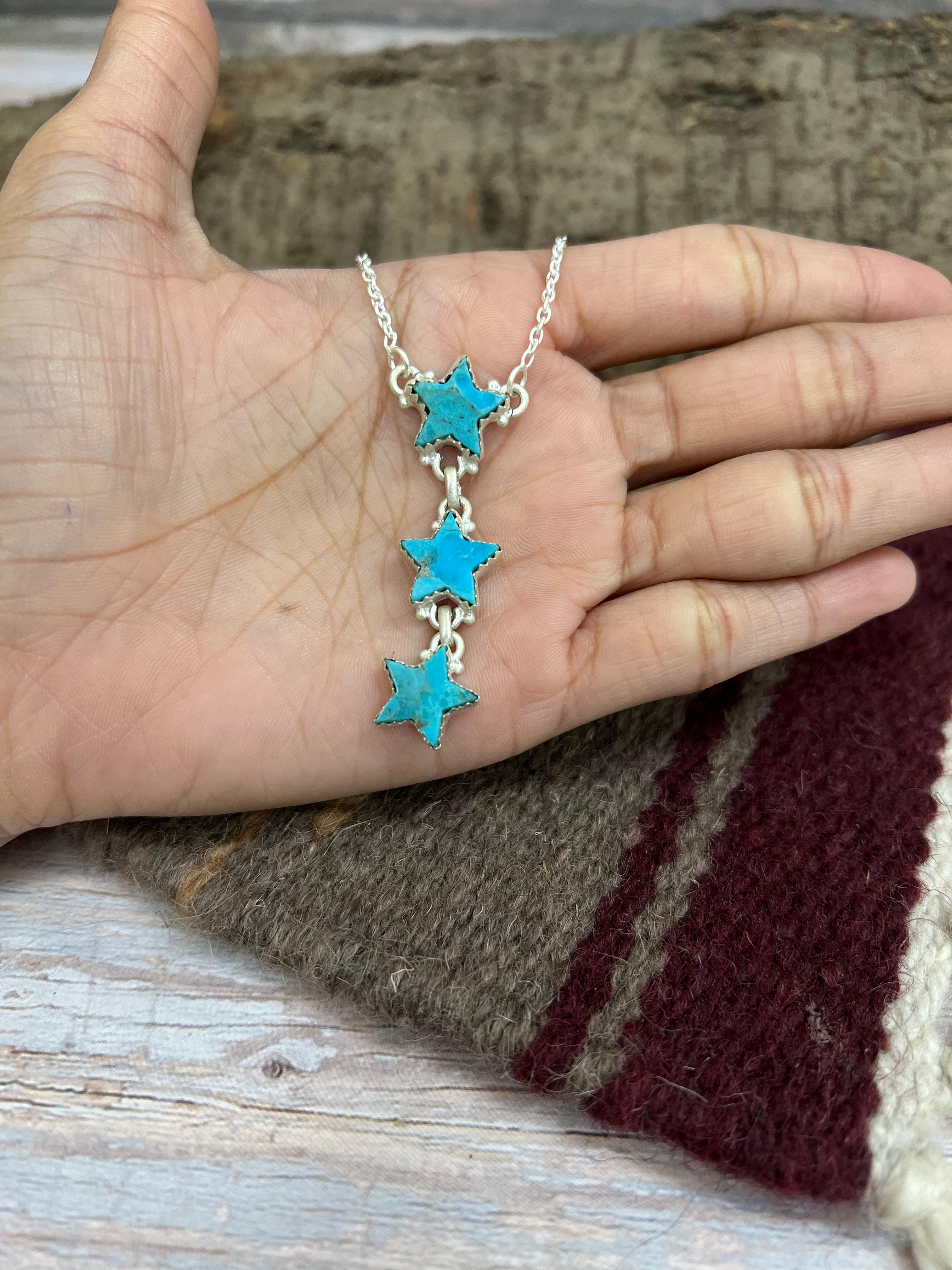 Handmade Sterling Silver Kingman Turquoise Necklace with Signed Nizhoni