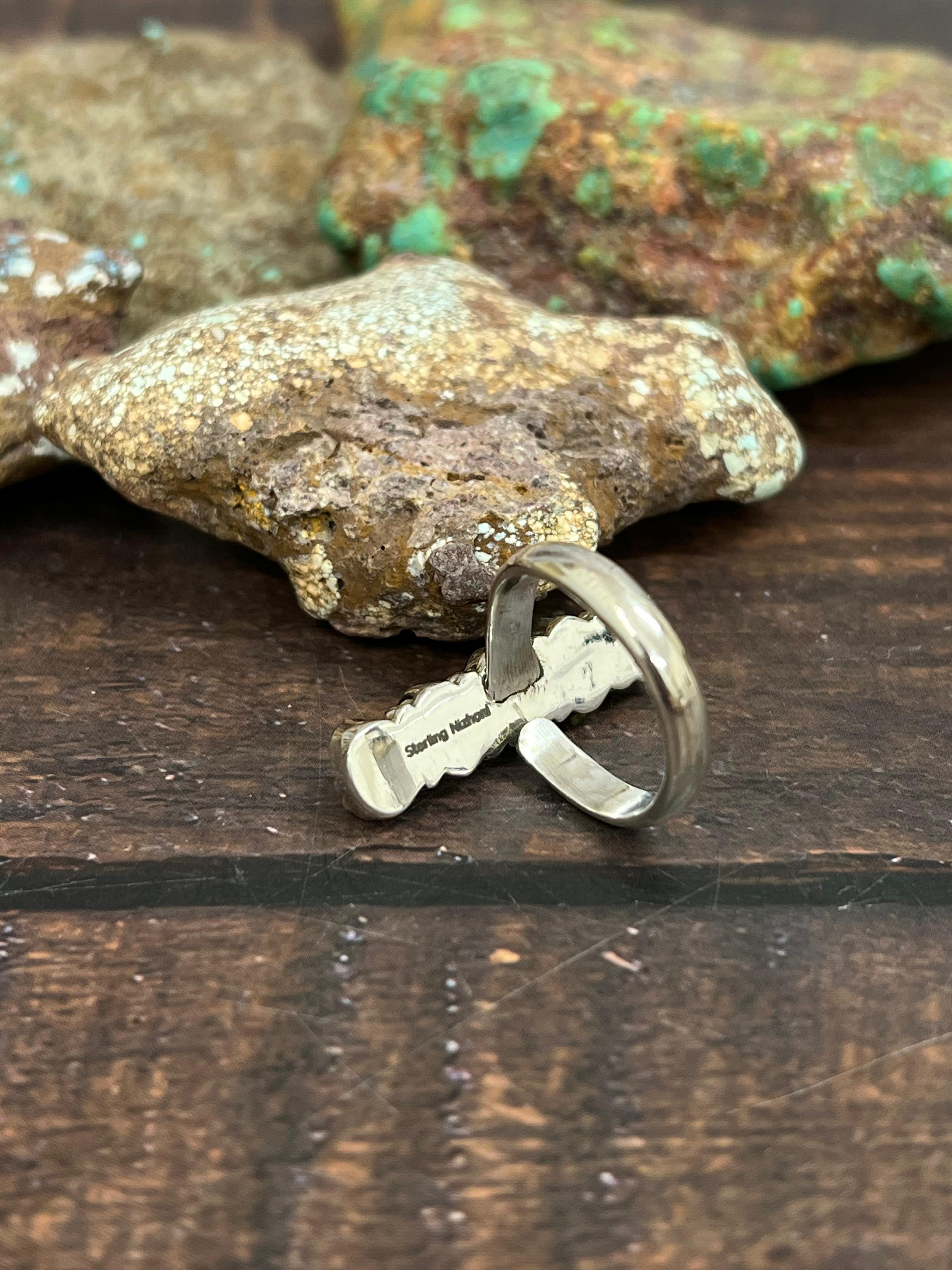 Handmade Sterling Silver Palomino Turquoise Adjustable Ring with Signed Nizhoni