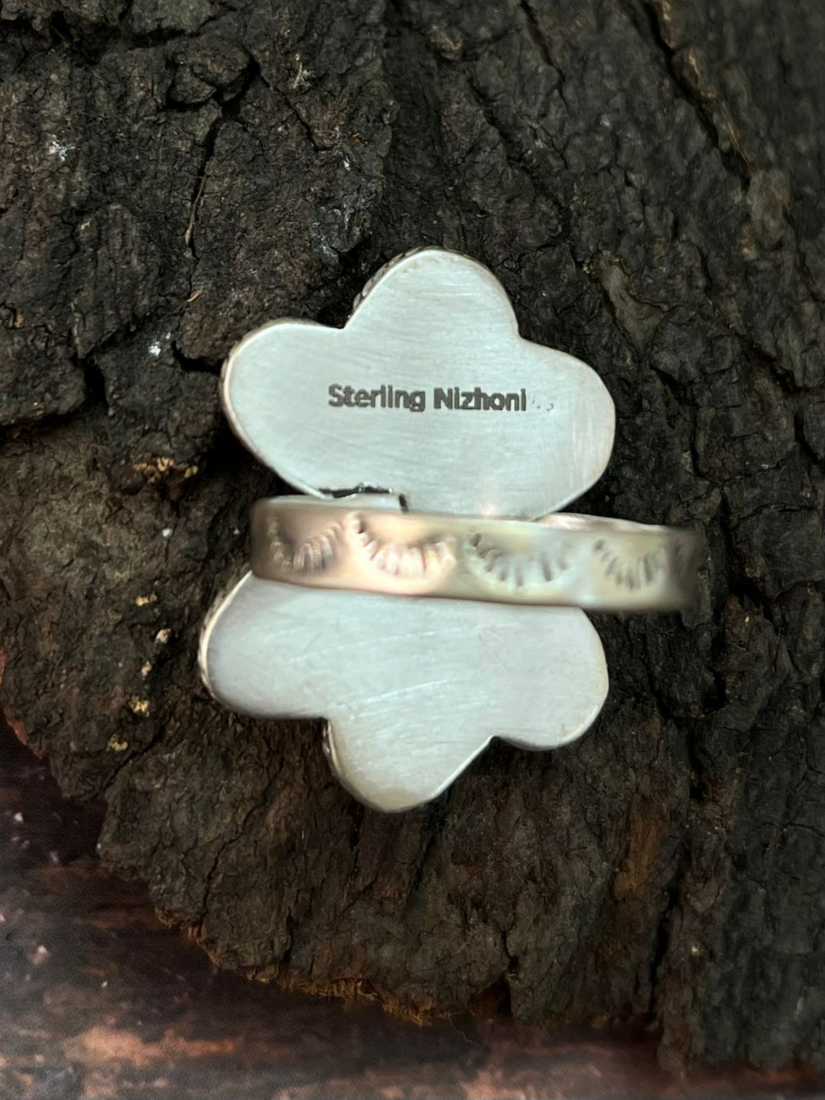 Handmade Sterling Silver White Water with Paloma Adjustable Ring "Signed Nizhoni"