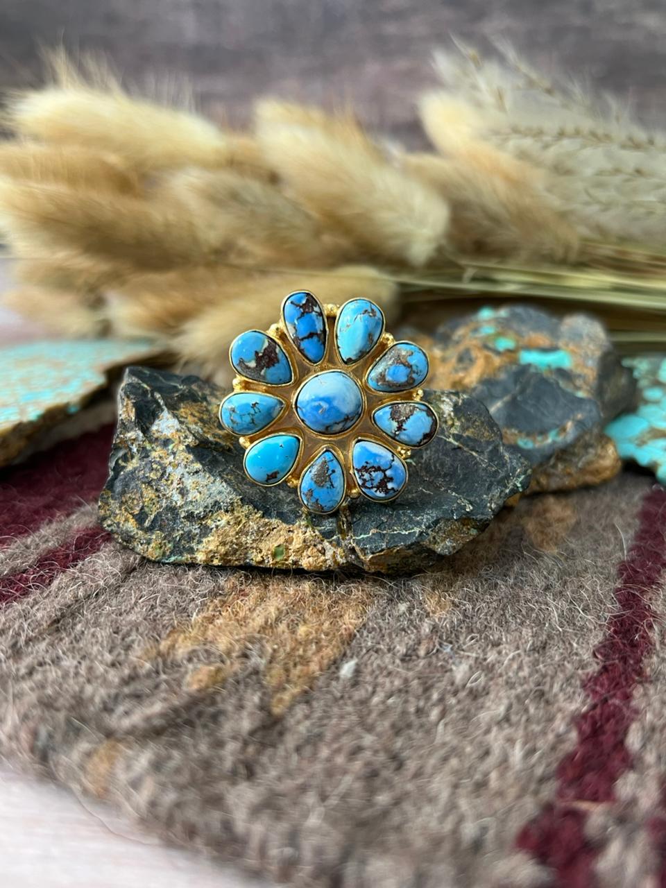 “The Golden Collection” Natural Golden Hills Turquoise Adjustable Ring