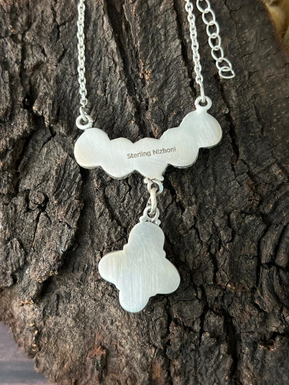 Handmade Sterling Silver Orange Mojave with Wildhorse Magnesite Necklace "Signed Nizhoni"