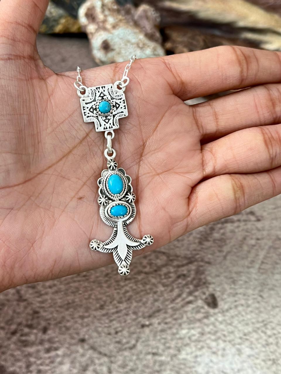 Handmade Sterling Silver Kingman Turquoise Necklace "Signed Nizhoni"