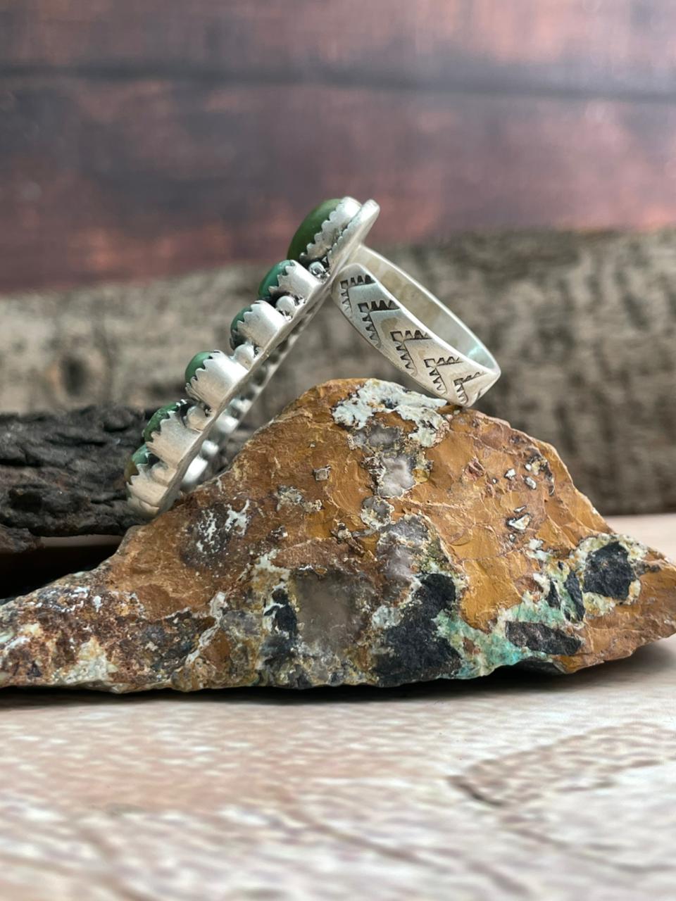 Handmade Sterling Silver Kingman Turquoise Adjustable Ring "Signed Nizhoni"