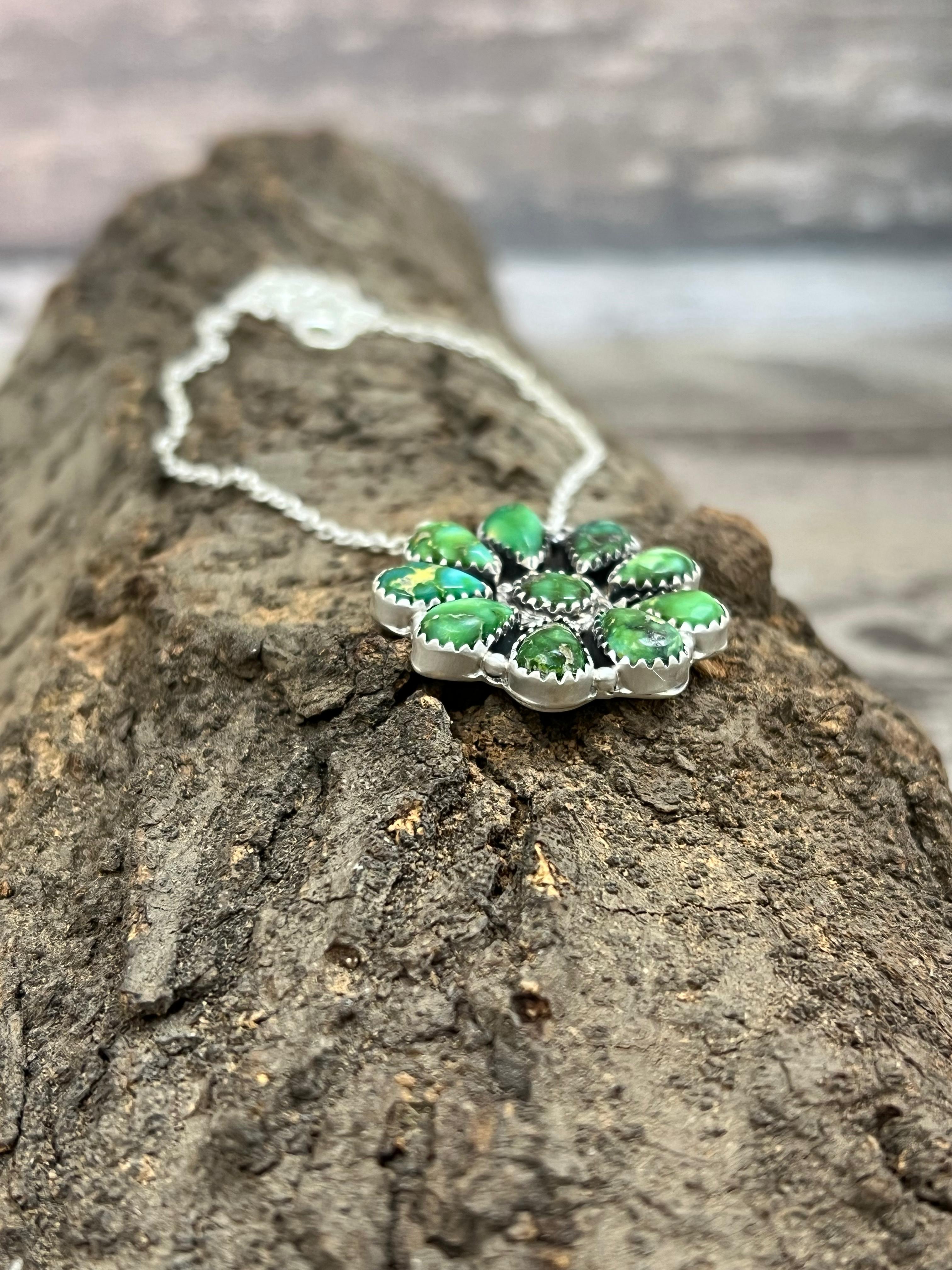 Handmade Sterling Silver Sonoran Mountain Turquoise Necklace with Signed Nizhoni