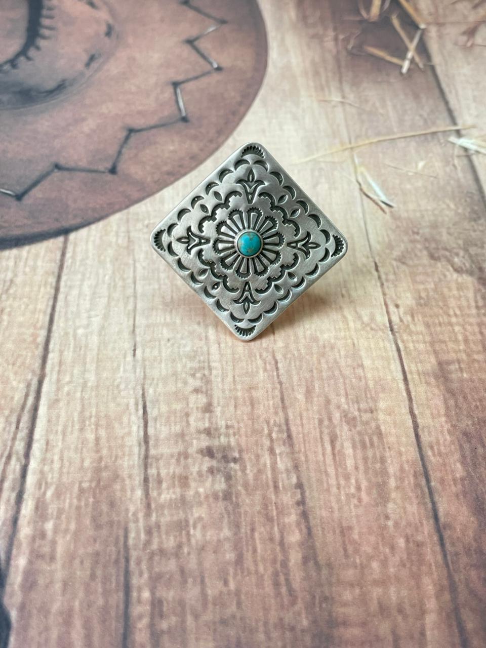 Handmade Sterling Silver Kingman Turquoise Adjustable Ring "Signed Nizhoni"