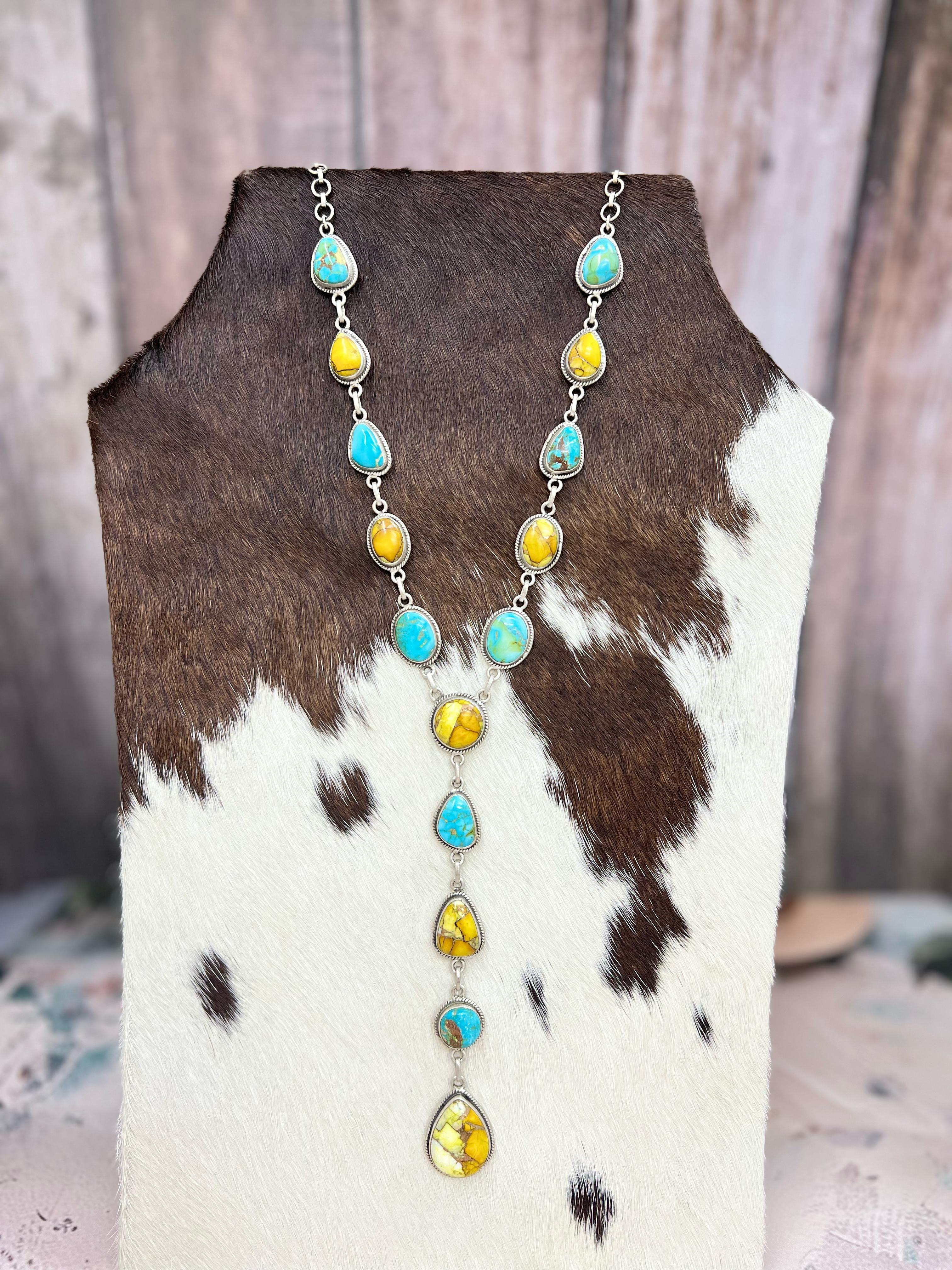 Handmade Sterling Silver Honey Dahlia with South Hill Turquoise Necklace, Signed Nizhoni