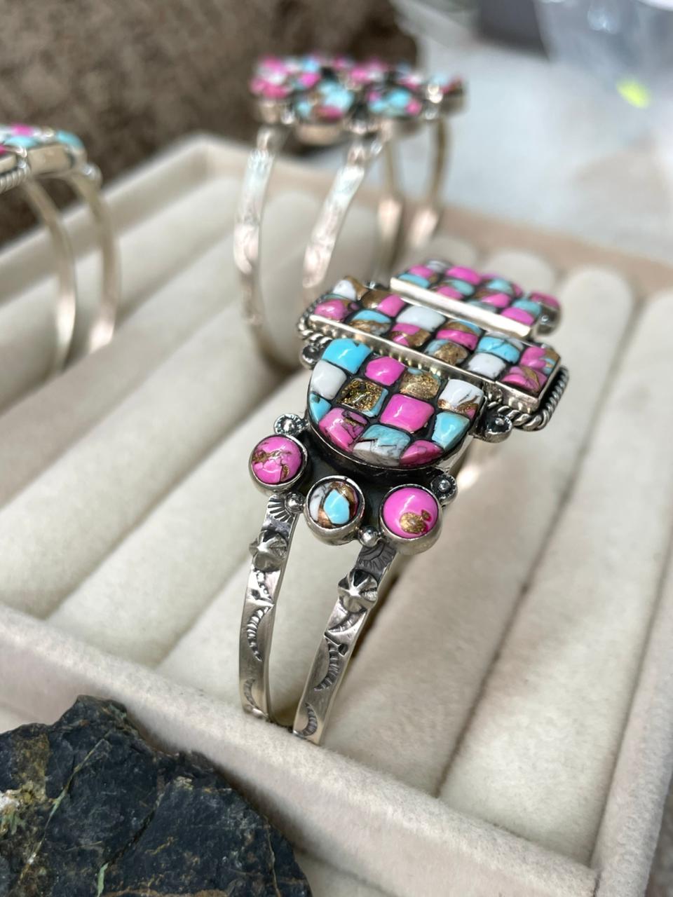 Handmade Sterling Silver Cotton Candy Cuff Bracelet "Signed Nizhoni"