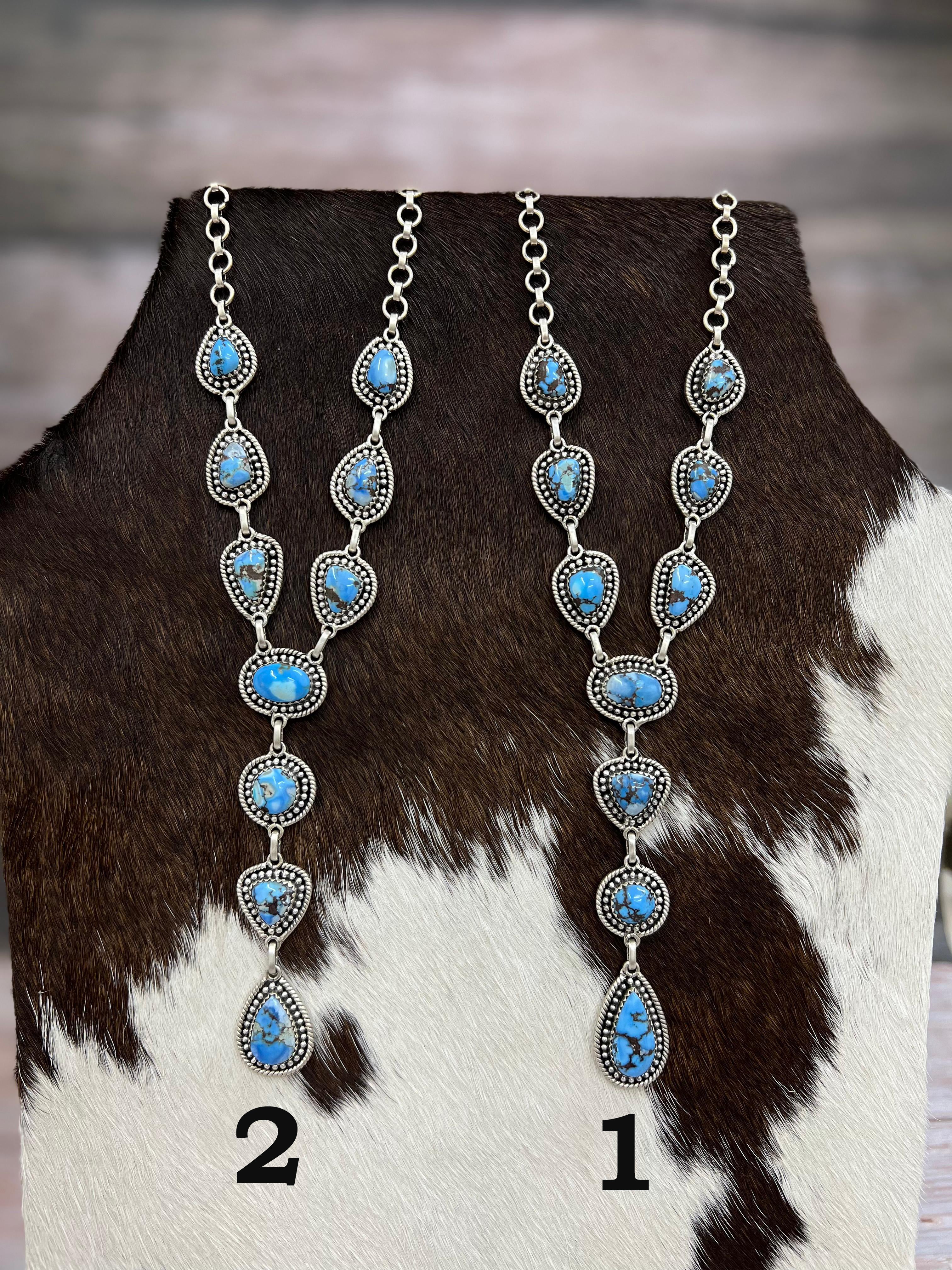 Handmade Sterling Silver Golden Hills Turquoise Necklace with Signed Nizhoni