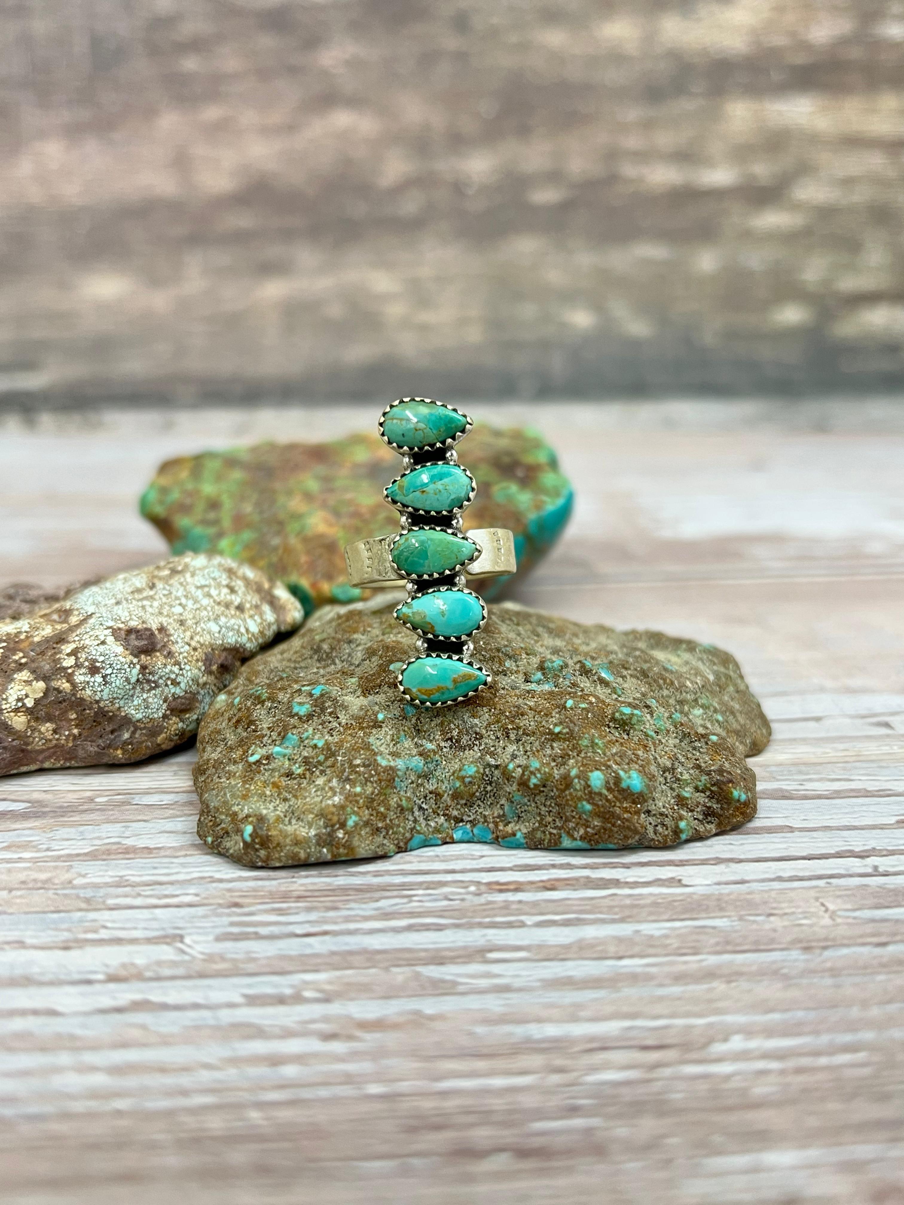 Handmade Sterling Silver Kingman Turquoise Adjustable Ring with Signed Nizhoni