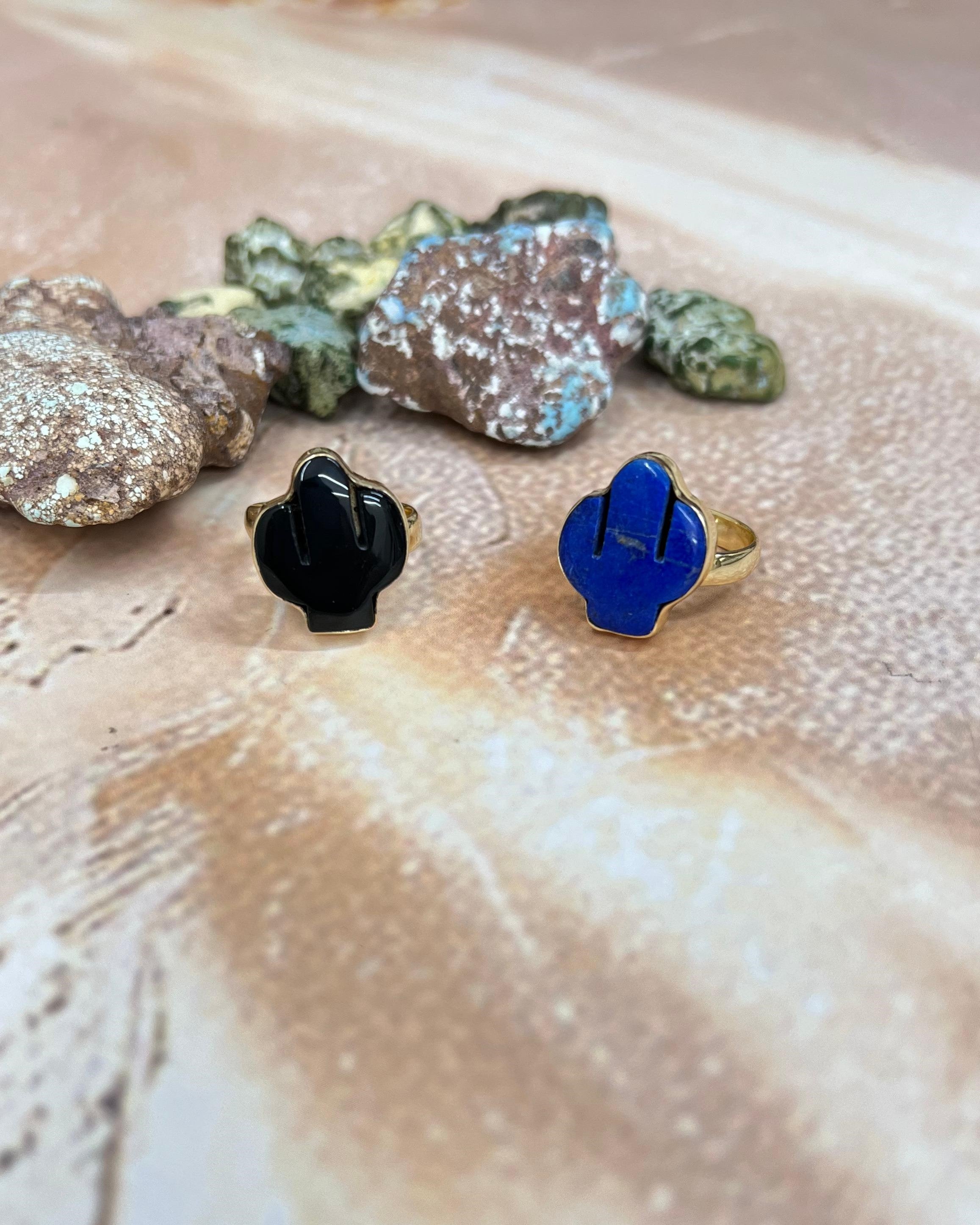 “The Golden Collection” Natural Lapis, Black Onyx Adjustable Saguaro Ring