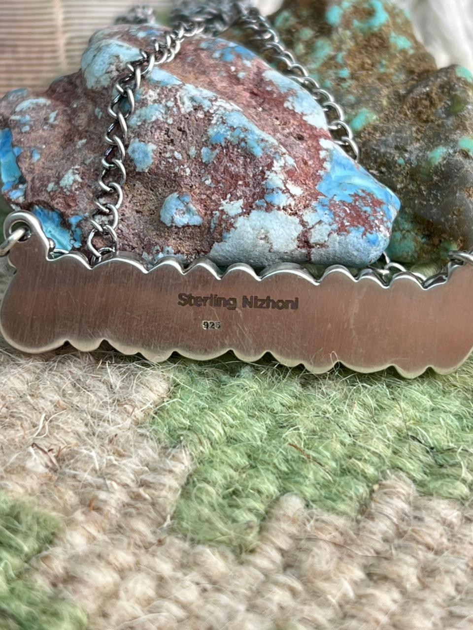 Handmade Sterling Silver Black Onyx Bar Necklace "Signed Nizhoni"