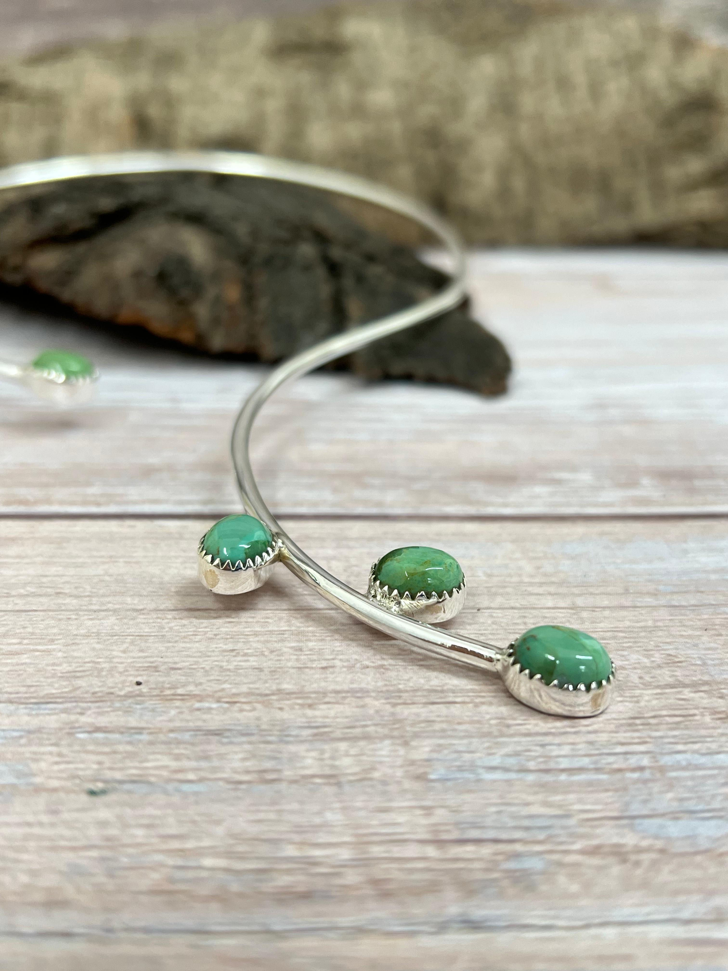 Handmade Sterling Silver Kingman Turquoise Wrap Necklace with Signed Nizhoni (8)