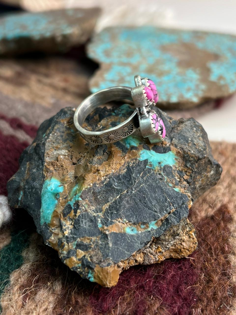 Handmade Sterling Silver Cherry Blossom Adjustable Ring "Signed Nizhoni"