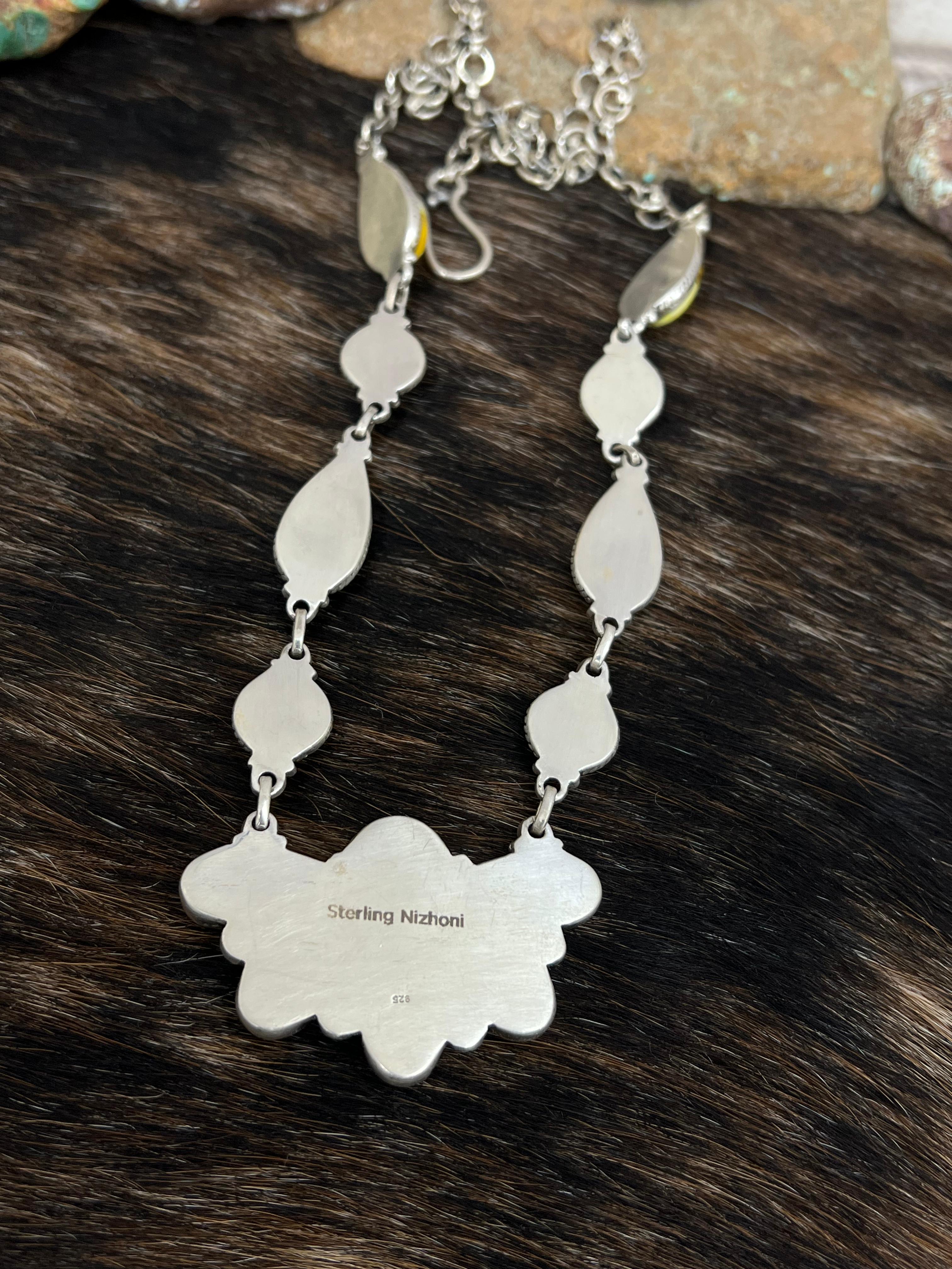 Handmade Sterling Silver Grape Dahlia, Honey Dahlia Necklace with Signed Nizhoni