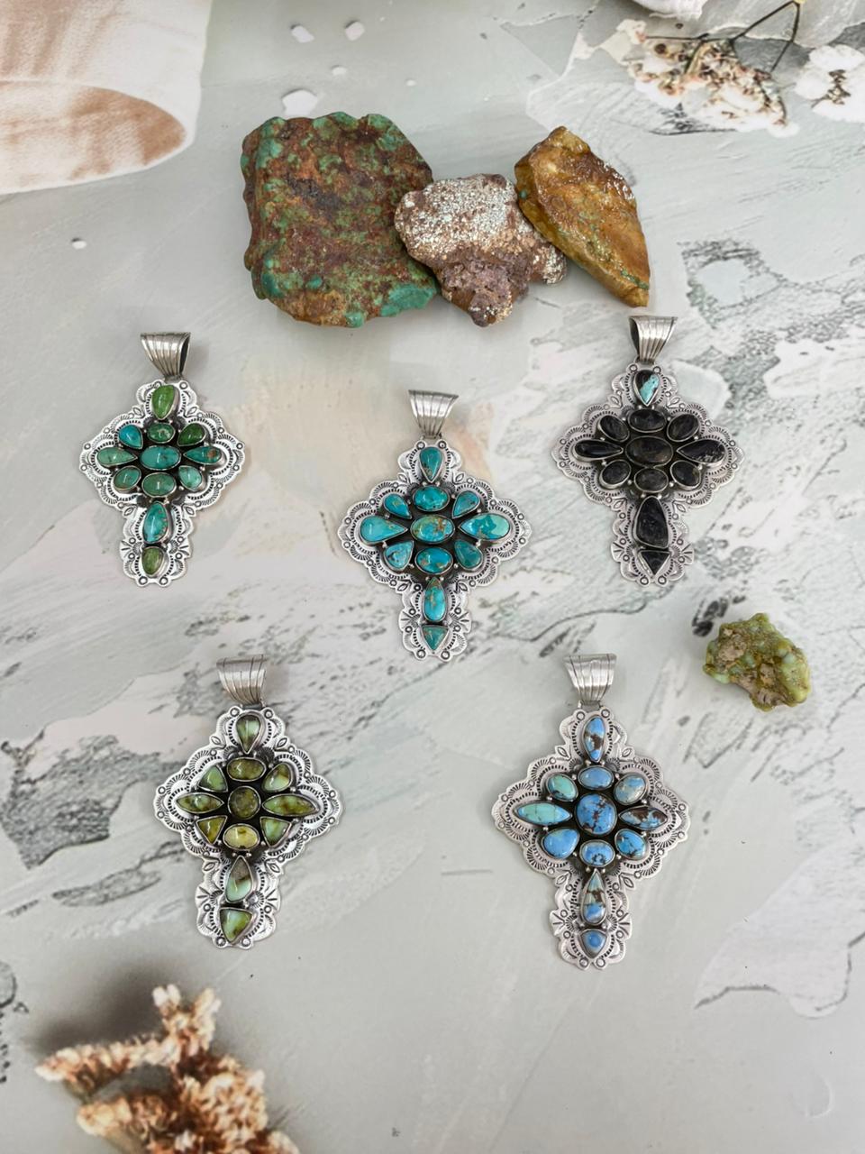 Handmade Sterling Silver Multi Stone Pendant "Signed Nizhoni"