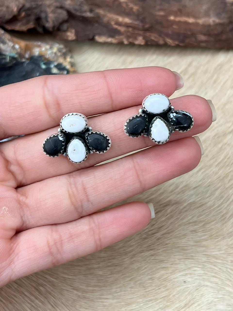 BACKROADS Handmade Sterling Silver White Buffalo Post Studs Earrings "Signed Nizhoni" (9)