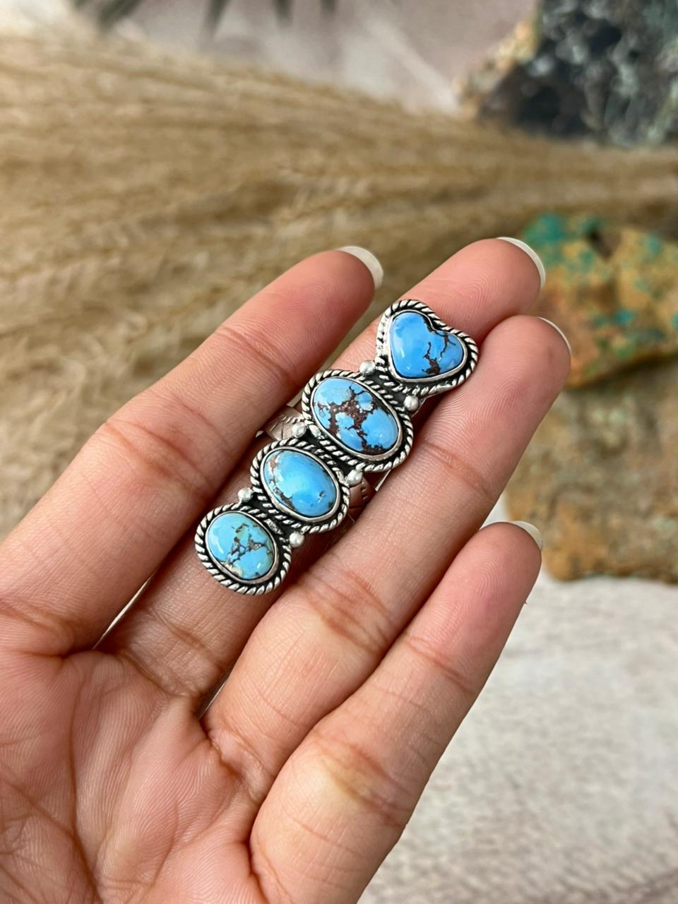 Handmade Sterling Silver Golden Hills Turquoise Adjustable Ring "Signed Nizhoni"