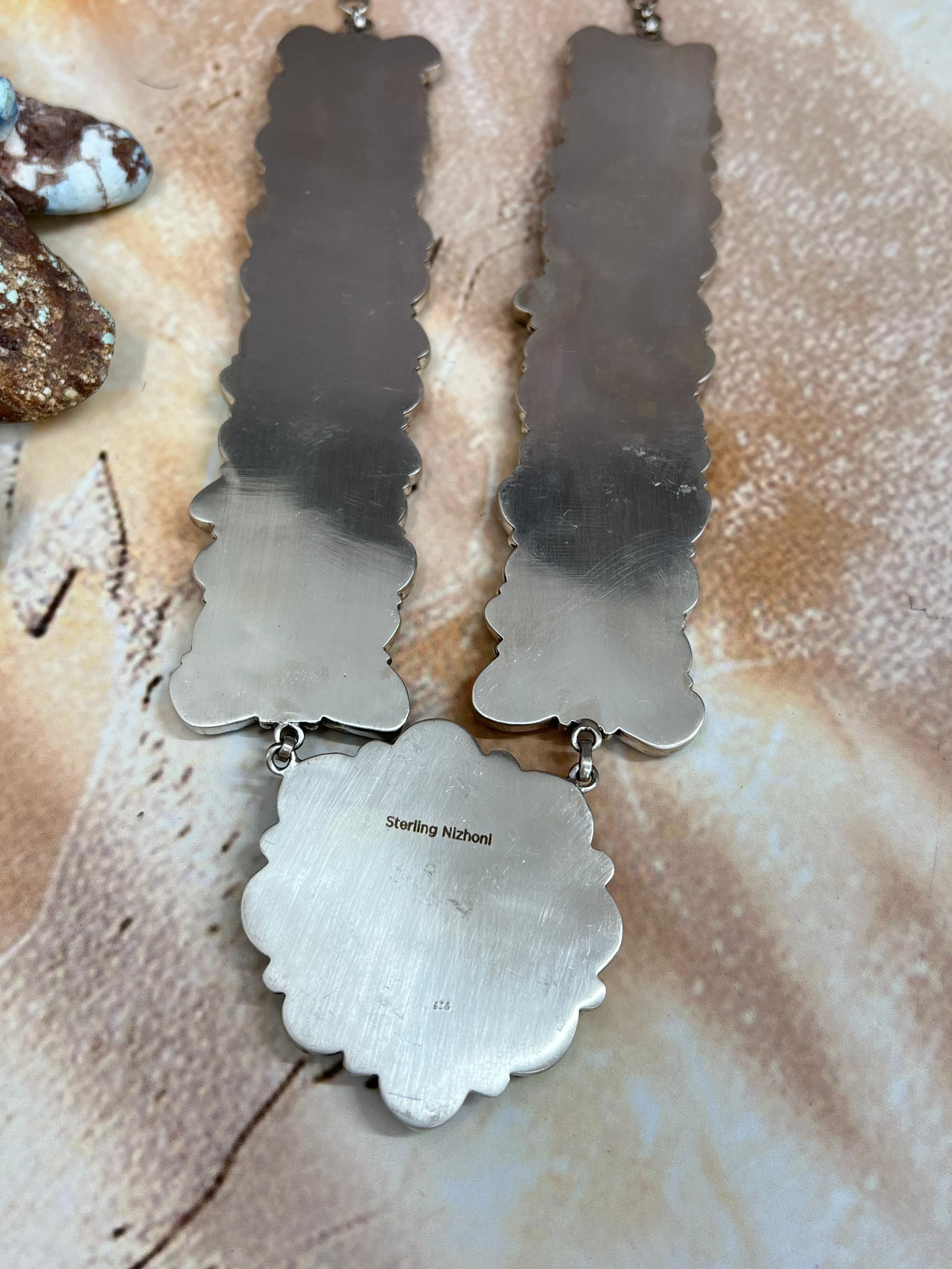 Handmade Sterling Silver Number 8 Turquoise Necklace with Signed Nizhoni