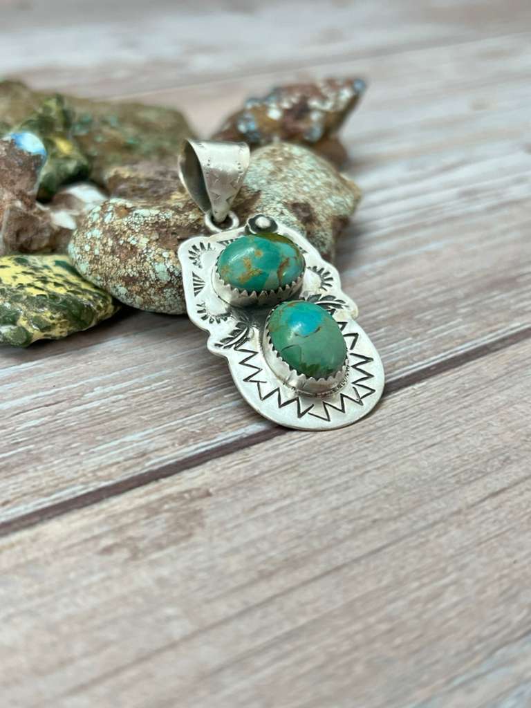 Handmade Sterling Silver Kingman Turquoise Pendant "Signed Nizhoni"