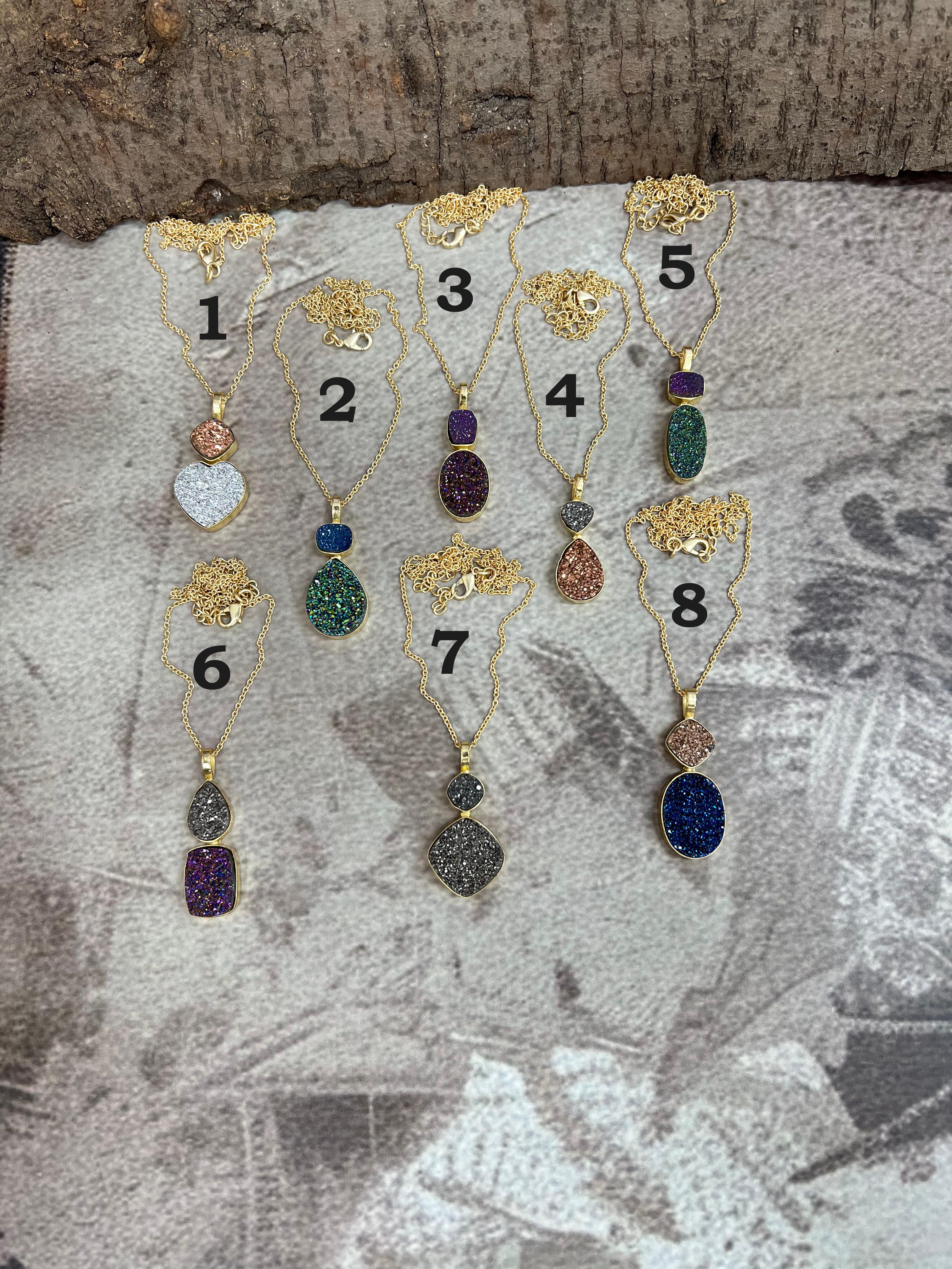 “The Boho Collection” Handmade Natural 2 Stone Druzy Necklace