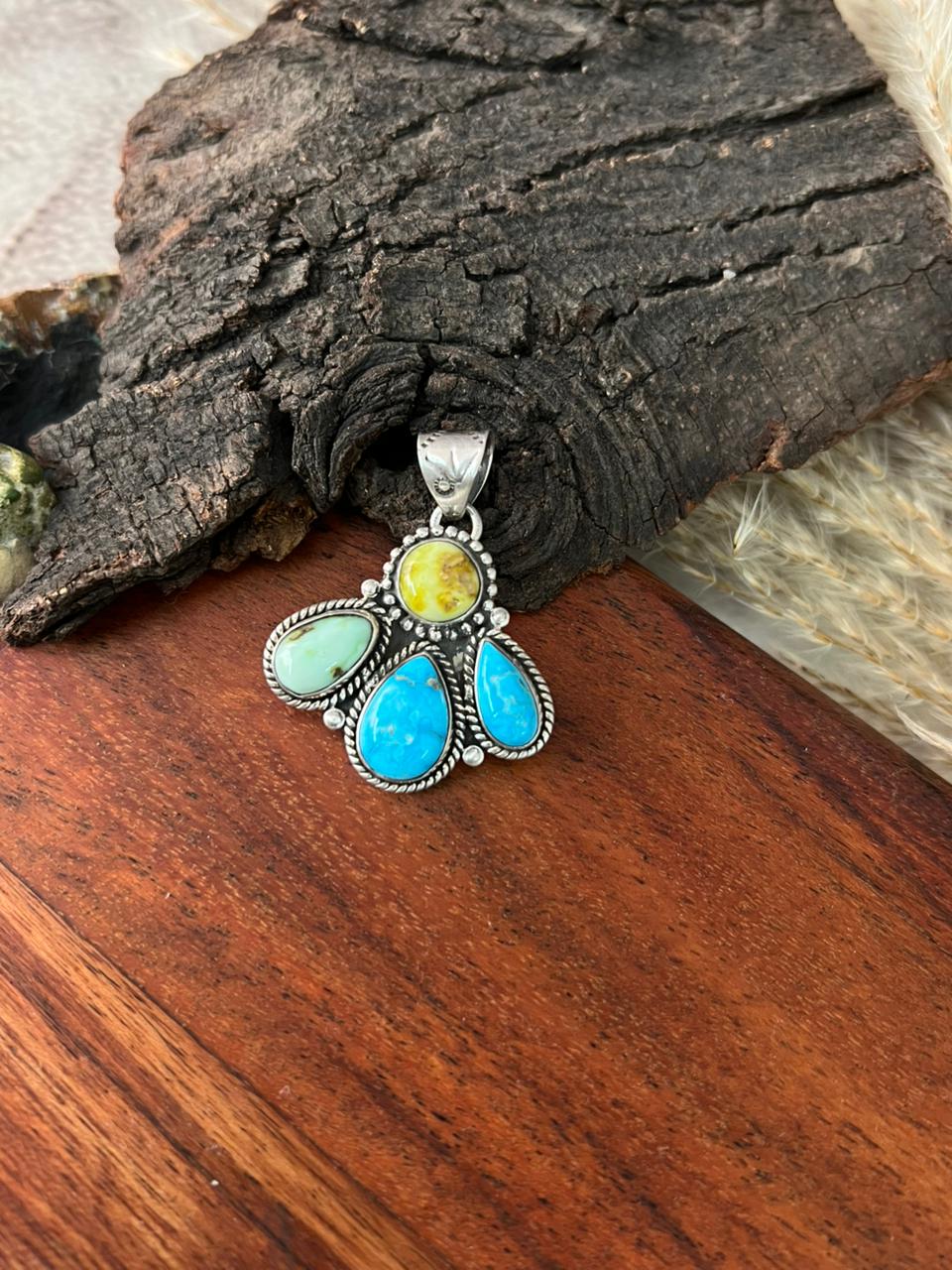 Handmade Sterling Silver Sierra Bella with Palomino Turquoise Collection: Pendant "Signed Nizhoni"
