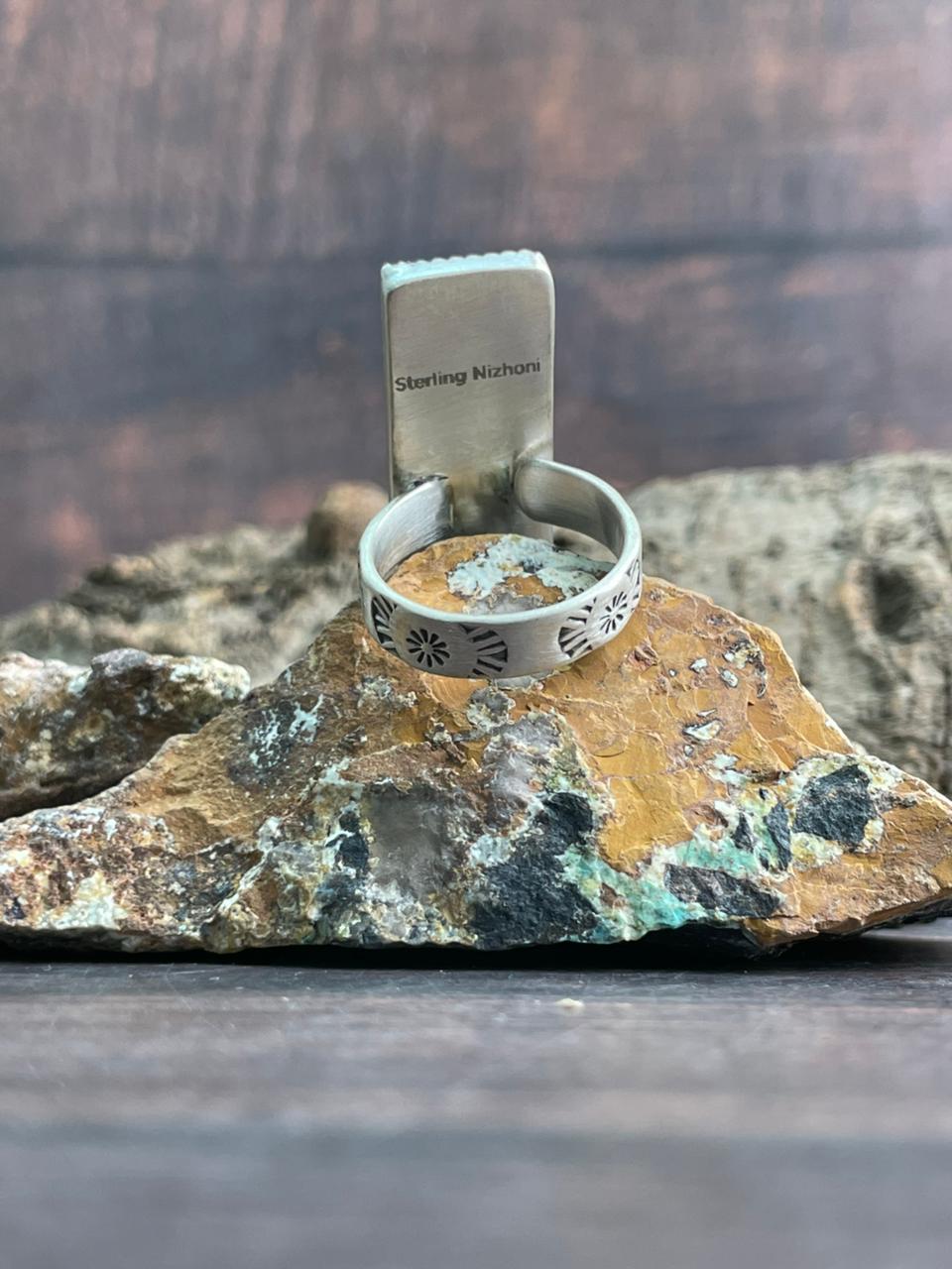 Handmade Sterling Silver White Buffalo Adjustable Ring "Signed Nizhoni"
