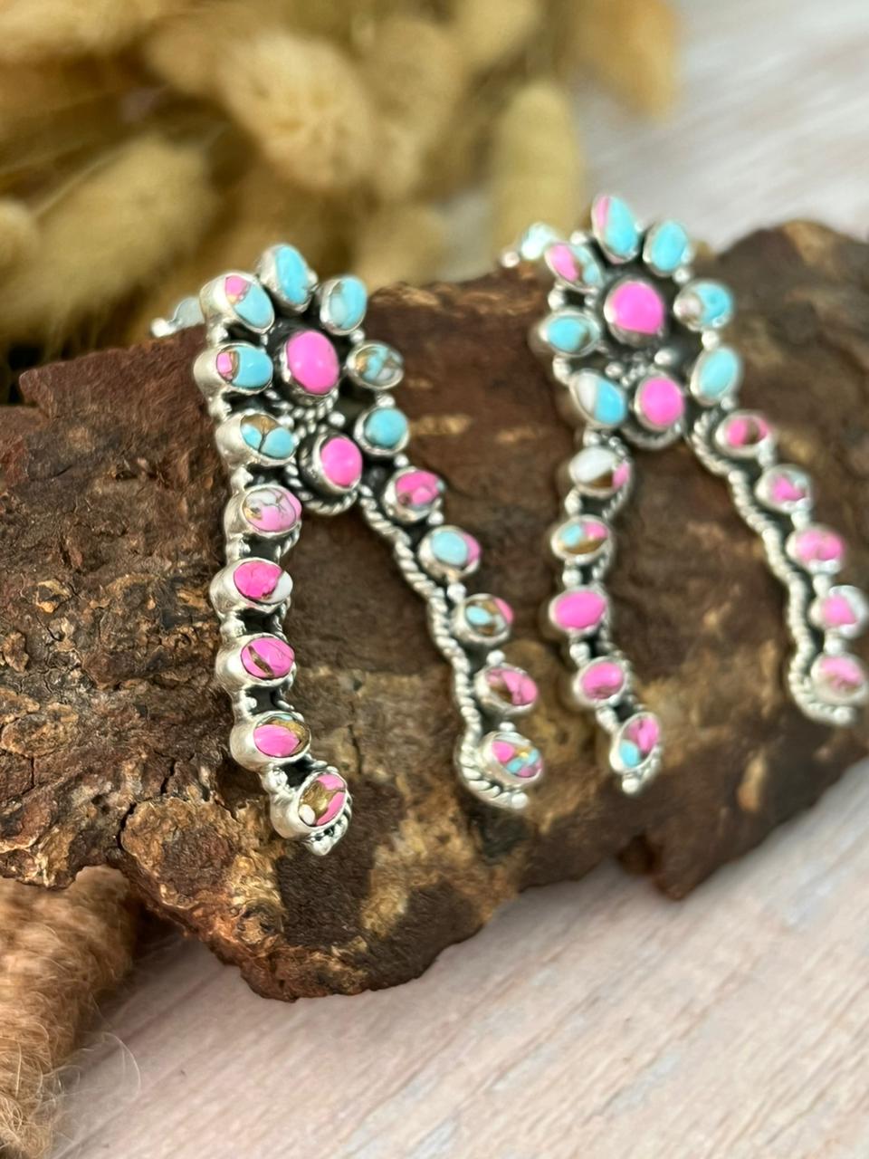 Handmade Sterling Silver Cotton Candy Post Earrings "Signed Nizhoni"