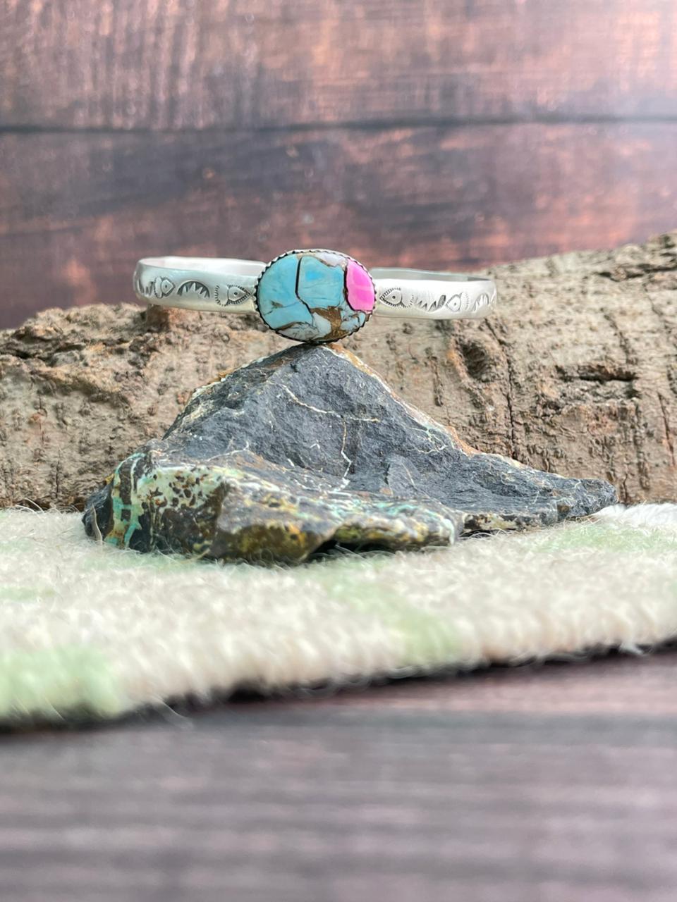 Handmade Sterling Silver Cotton Candy Cuff Bracelet "Signed Nizhoni"