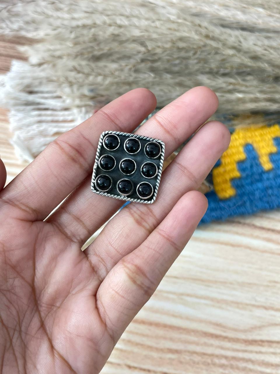 Handmade Sterling Silver Black Onyx Adjustable Ring "Signed Nizhoni"