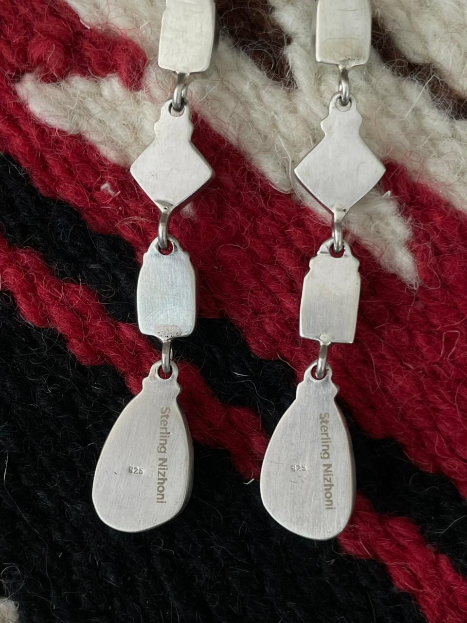 Handmade Sterling Silver Dahlia Rose with Emerald Valley Turquoise Post Earrings "Signed Nizhoni"