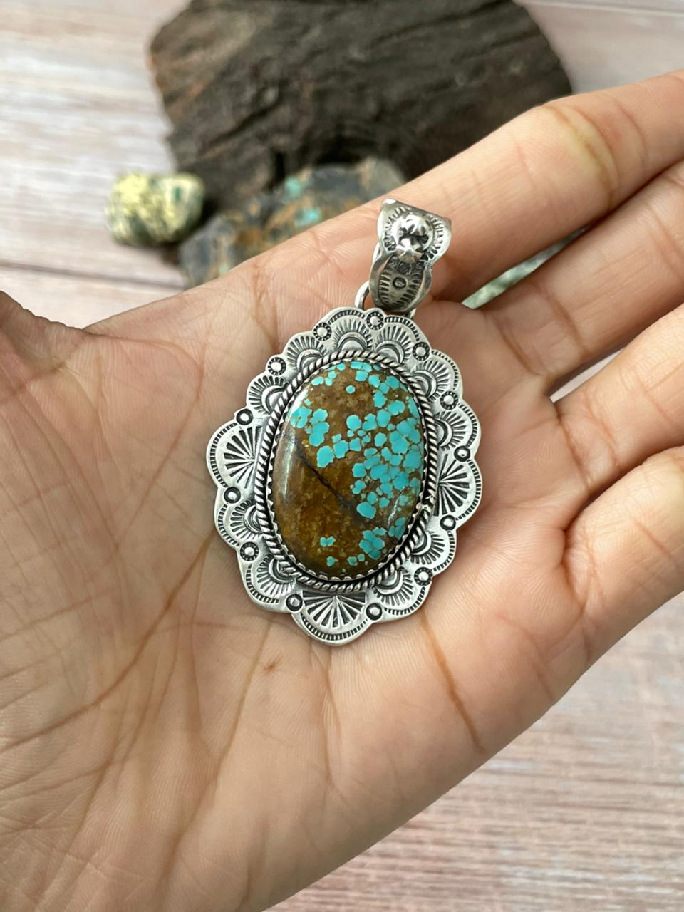 Handmade Sterling Silver Number 8 Turquoise Pendant "Signed Nizhoni"