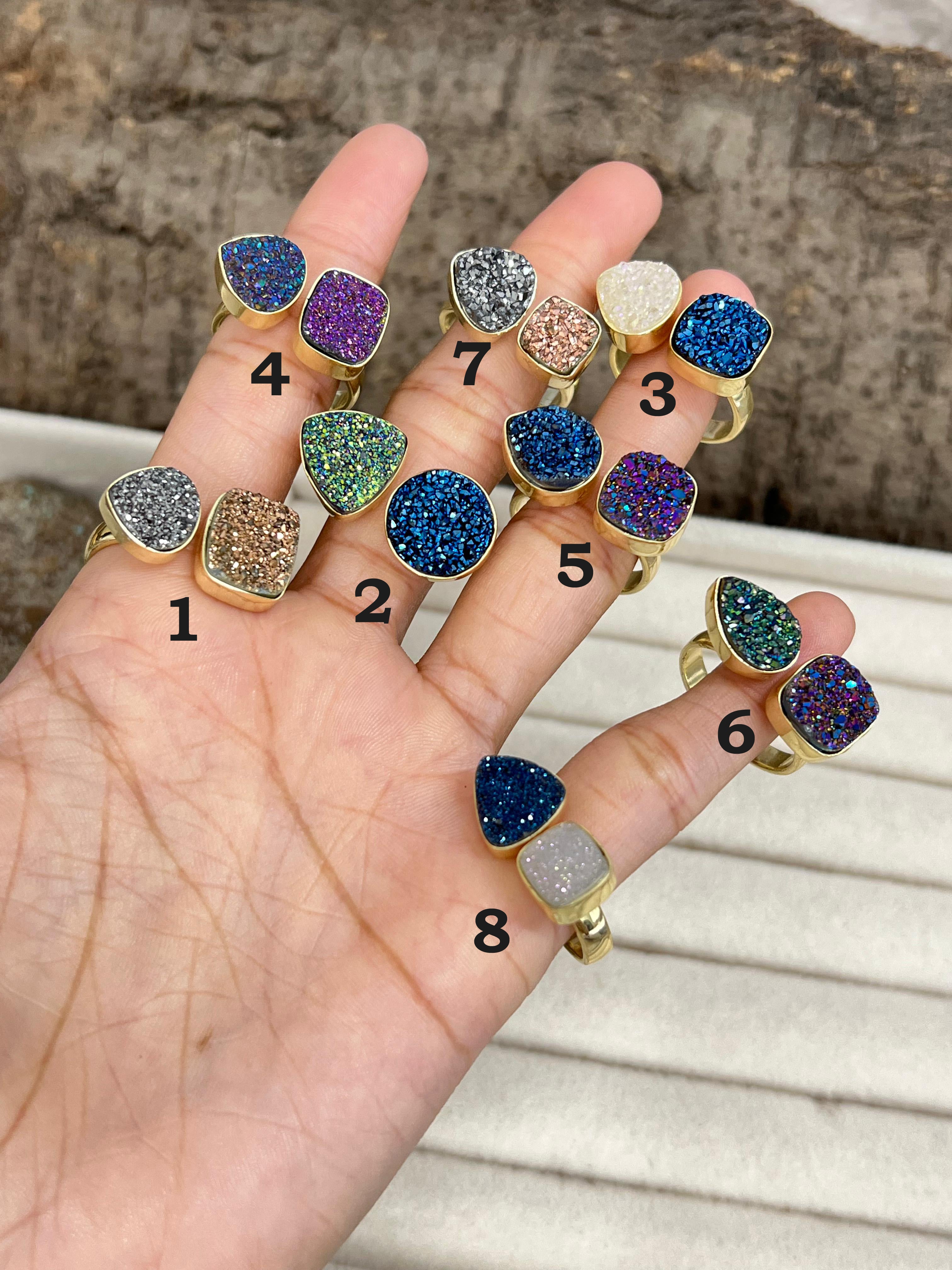 “The Boho Collection” Natural 2 Stone Druzy Adjustable Ring