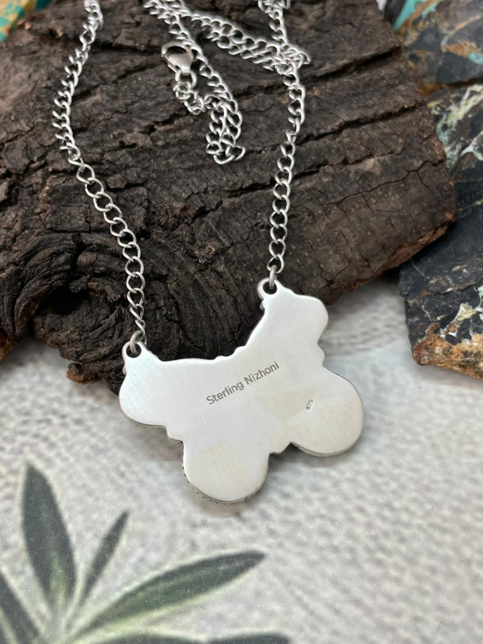 Handmade Sterling Silver Sonoran Mountain Turquoise Necklace "Signed Nizhoni"