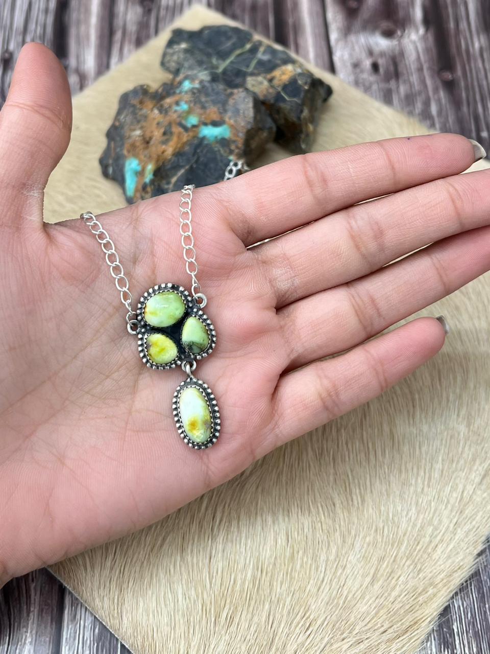 Handmade Sterling Silver Palomino Turquoise Necklace "Signed Nizhoni"