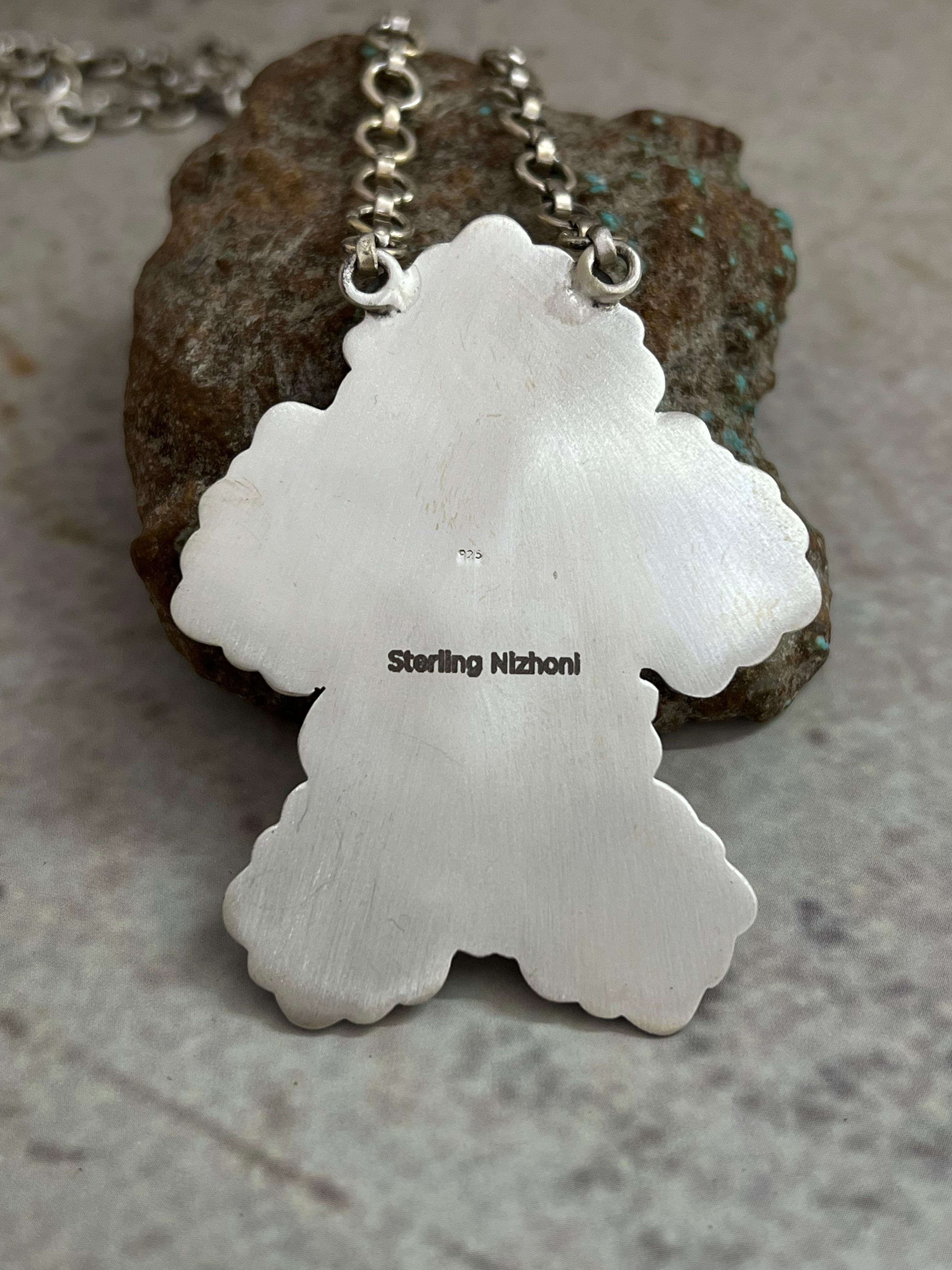 Handmade Sterling Silver Golden Hills Turquoise Necklace with Signed Nizhoni