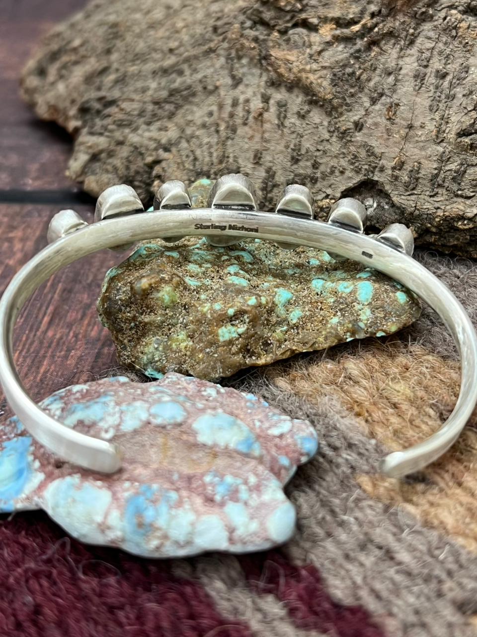 Handmade Sterling Silver Palomino with Golden Hills and Sonoran Turquoise Bracelet "Signed Nizhoni"
