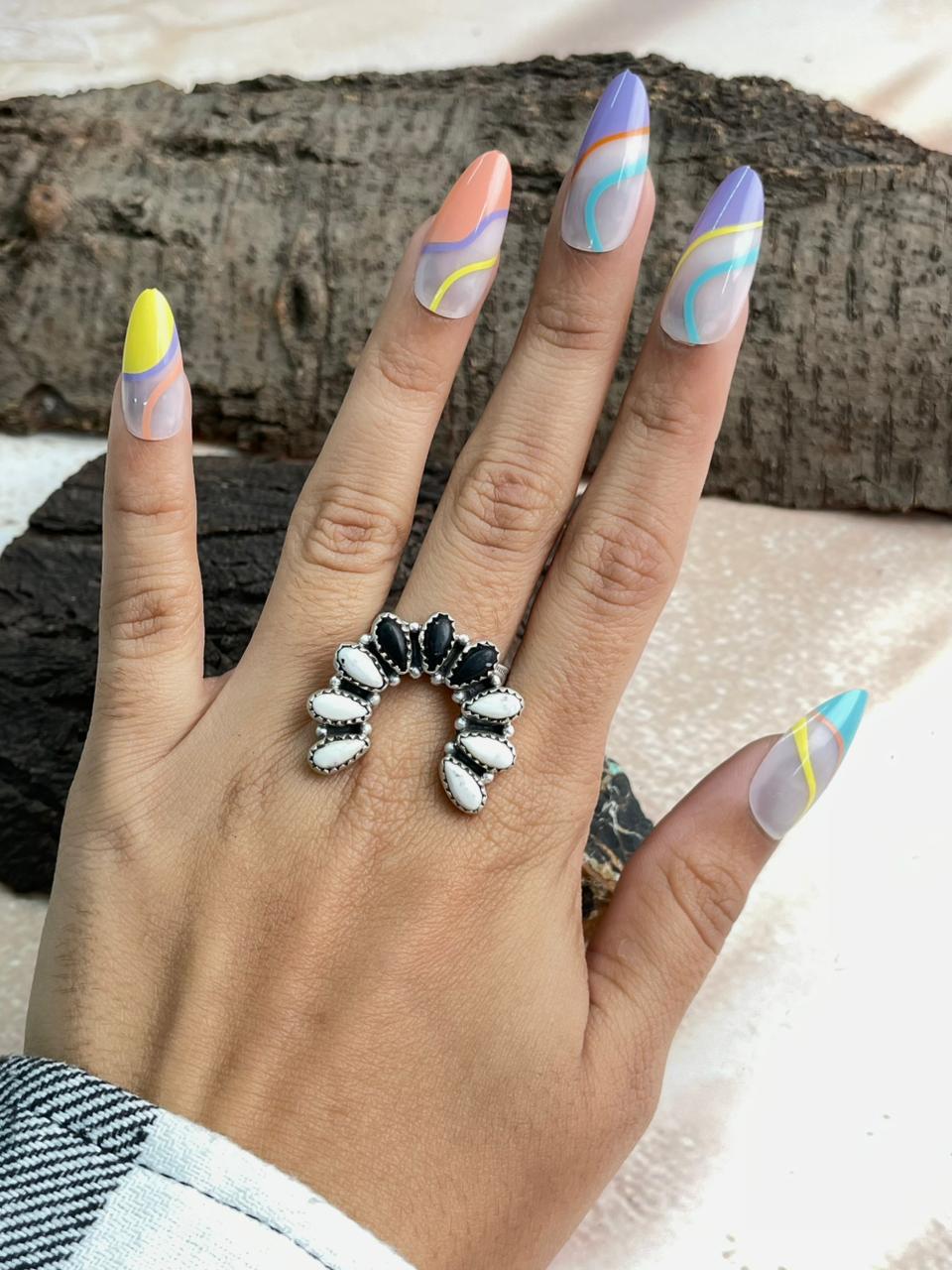 Handmade Sterling Silver White Buffalo Adjustable Ring "Signed Nizhoni"