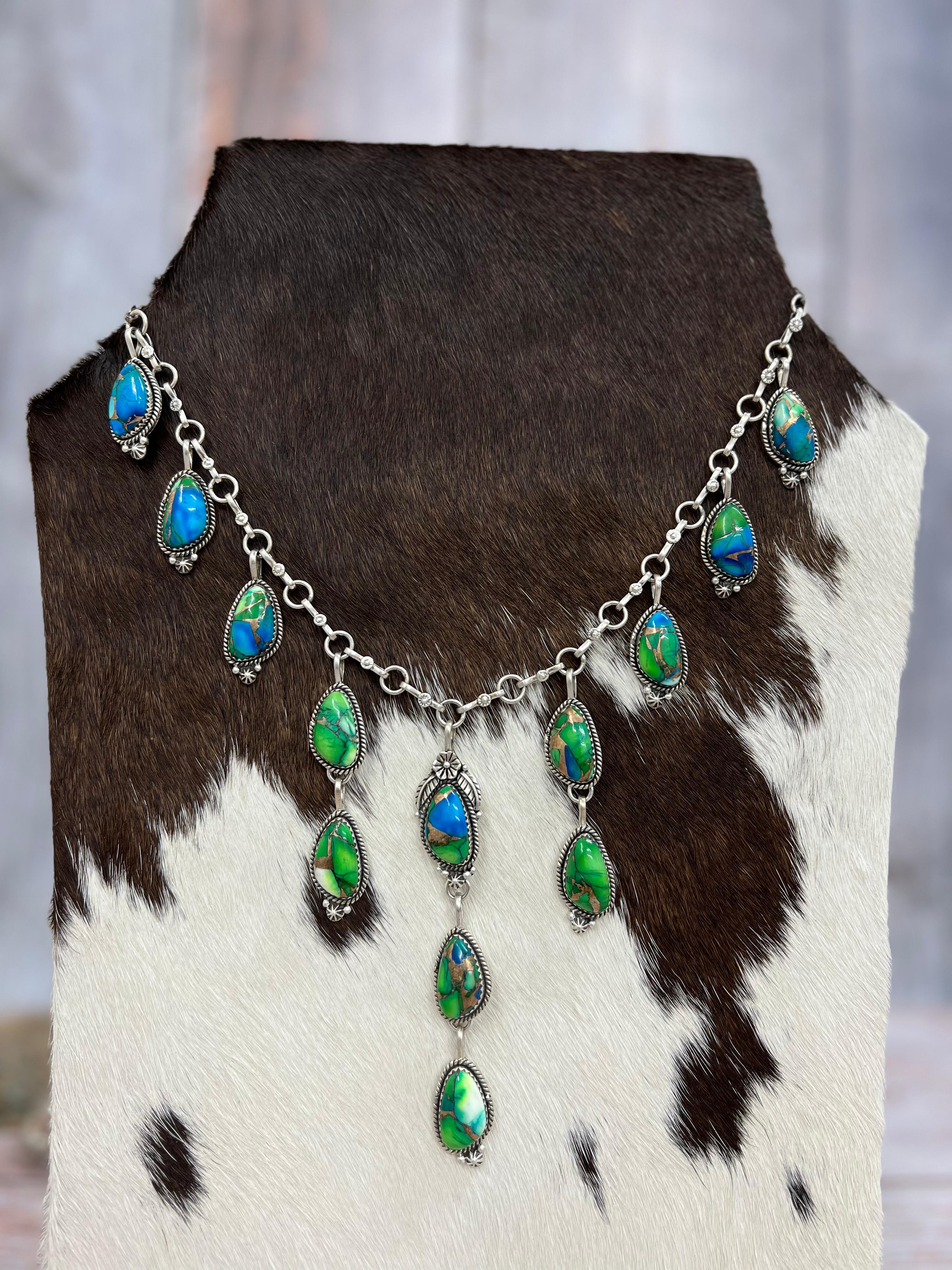 Handmade Sterling Silver Multi Stone Necklace, Signed Nizhoni