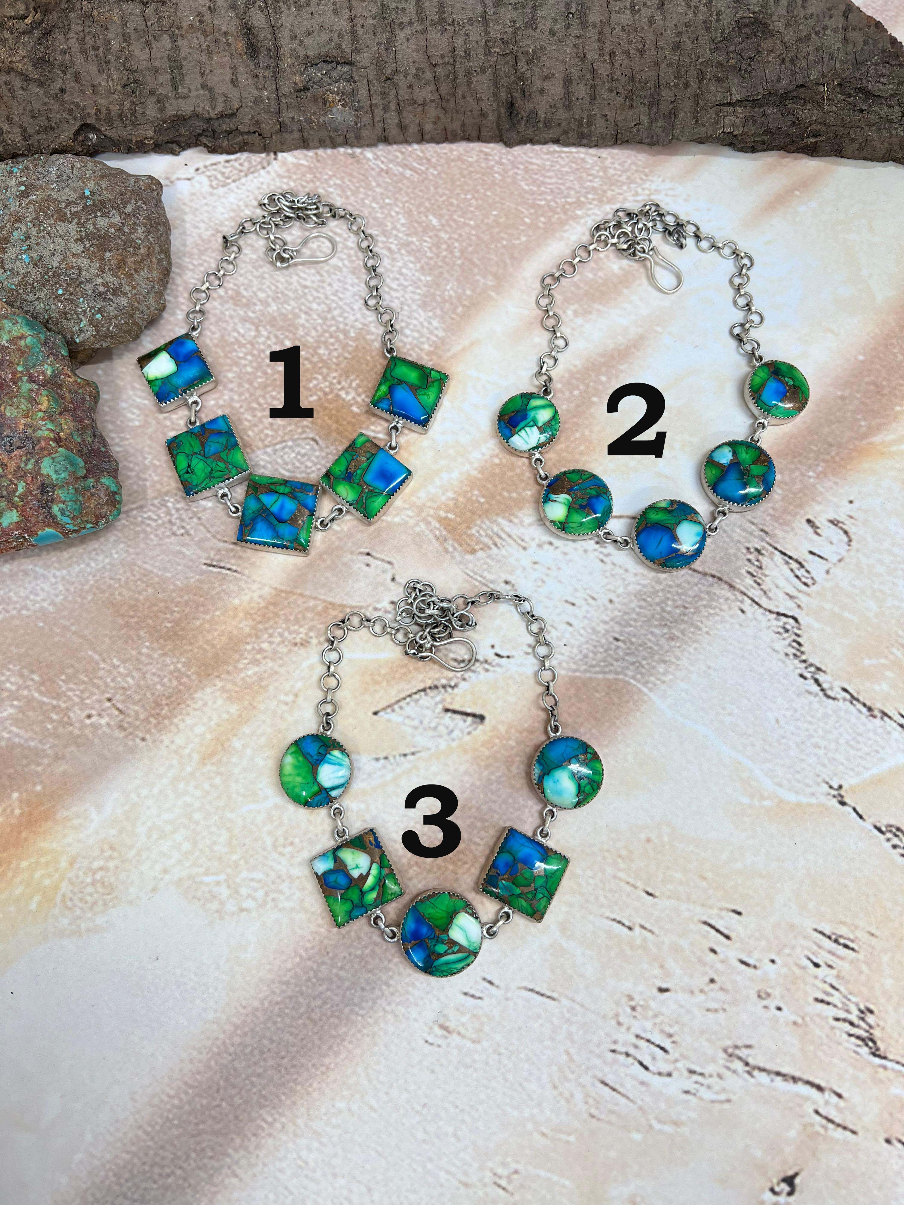 Handmade Sterling Silver Peacock Dahlia Necklace with Signed Nizhoni