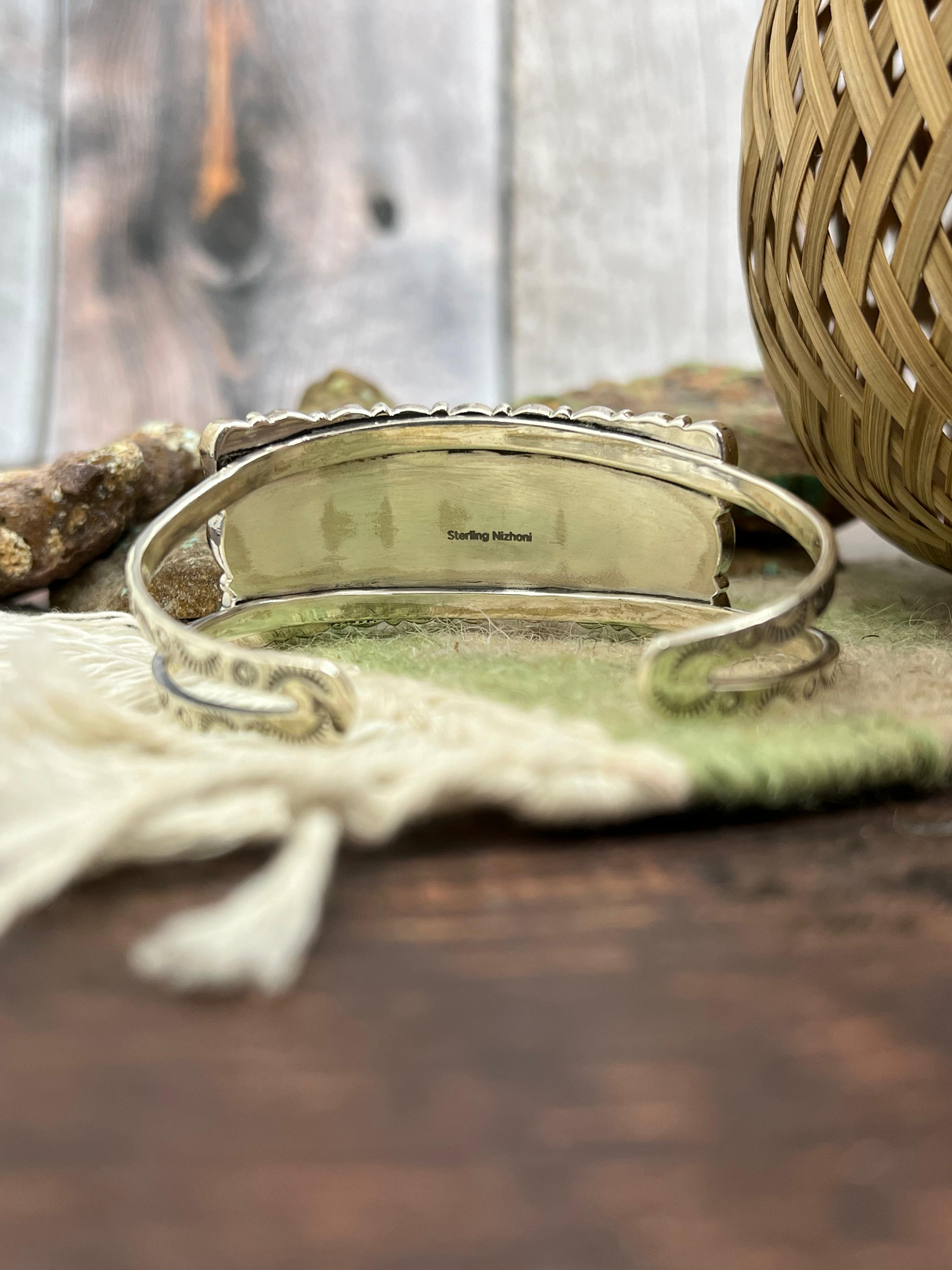 ** 4TH OF JULY ** Handmade Sterling Silver Synthetic Opal Cuff Bracelet with Signed Nizhoni