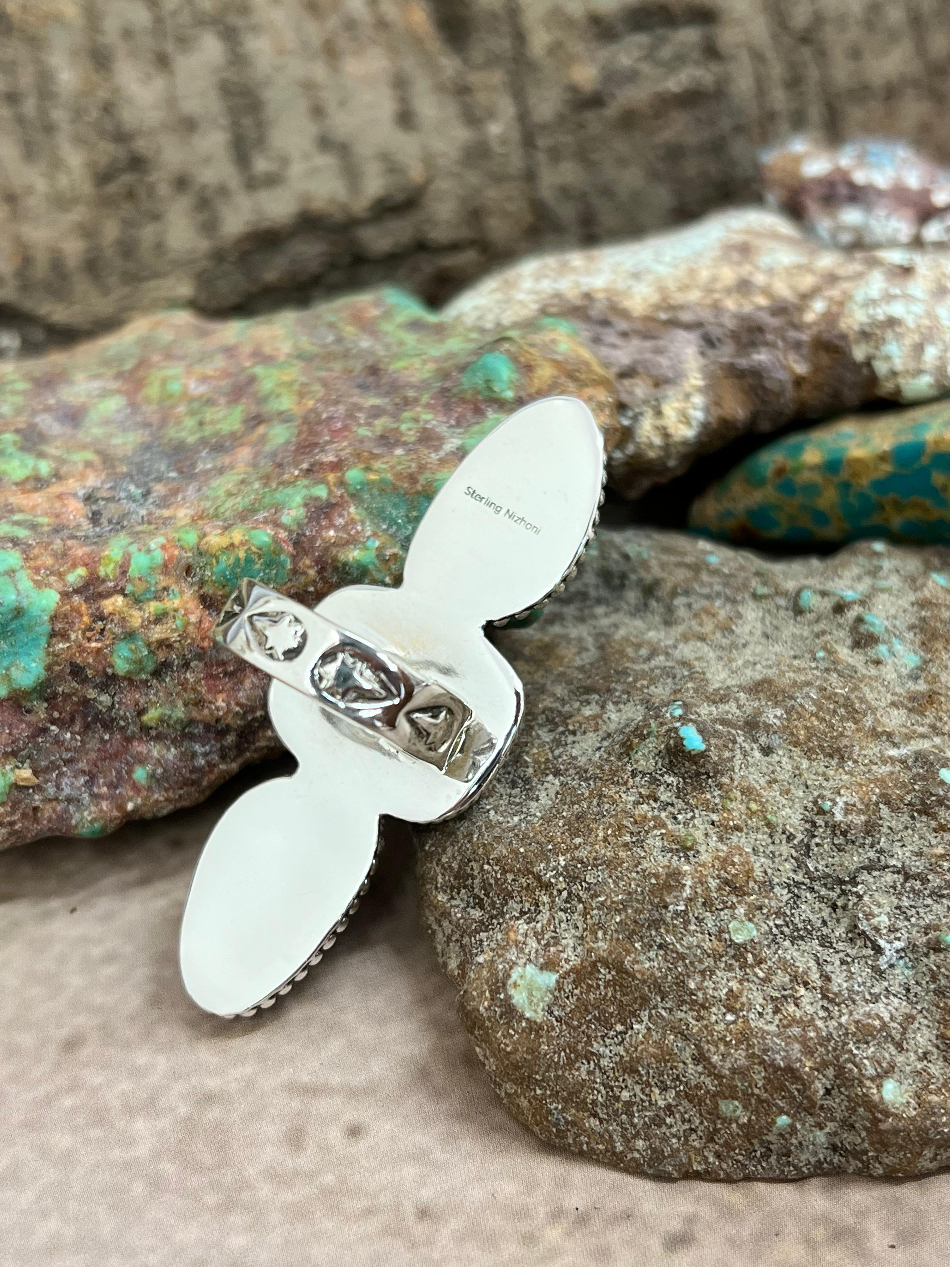 Handmade Sterling Silver Dahlia Rose with Druzy Adjustable Ring with Signed Nizhoni
