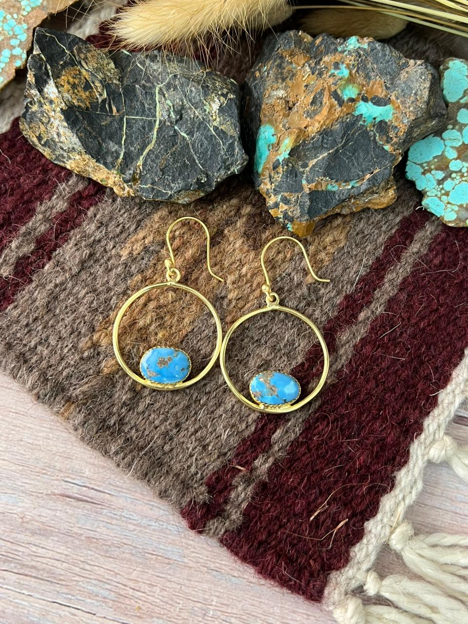 “The Golden Collection” Handmade Natural Golden Hills Turquoise Hoop Earrings