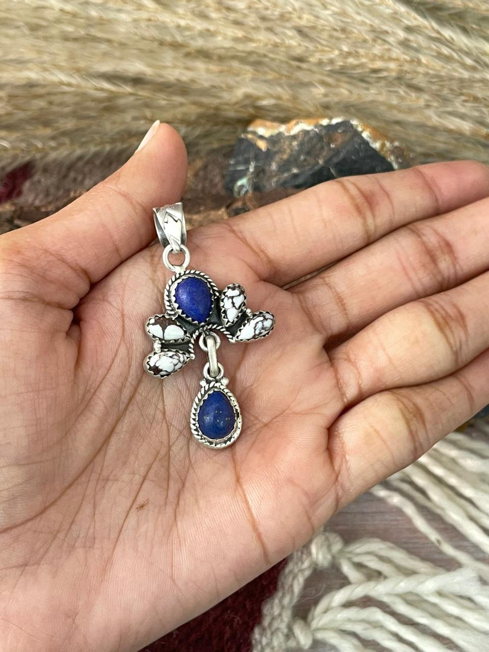 Handmade Sterling Silver Wild Horse with Lapis Pendant "Signed Nizhoni"