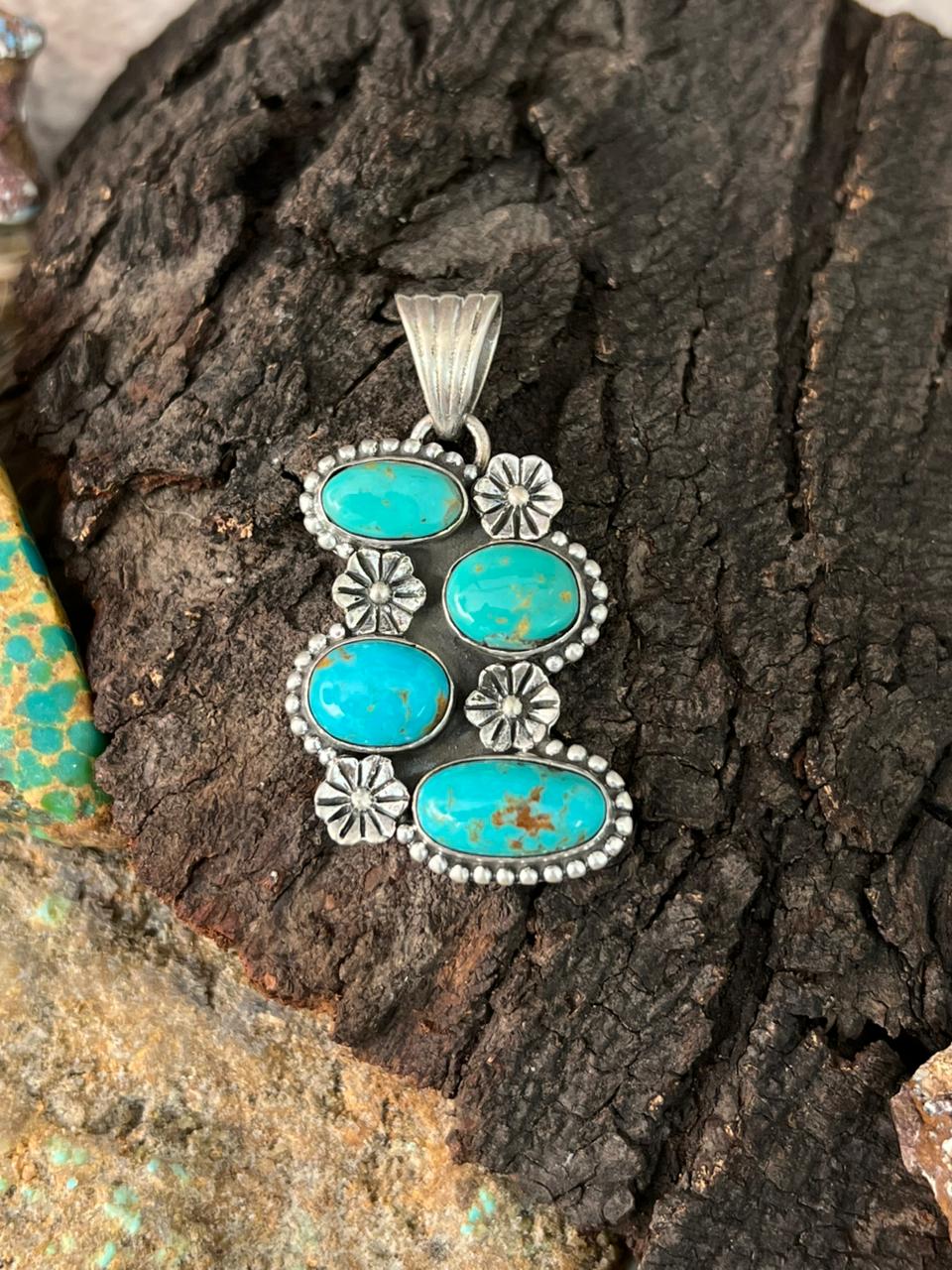 Handmade Sterling Silver Santa Maria Turquoise Pendant "Signed Nizhoni"