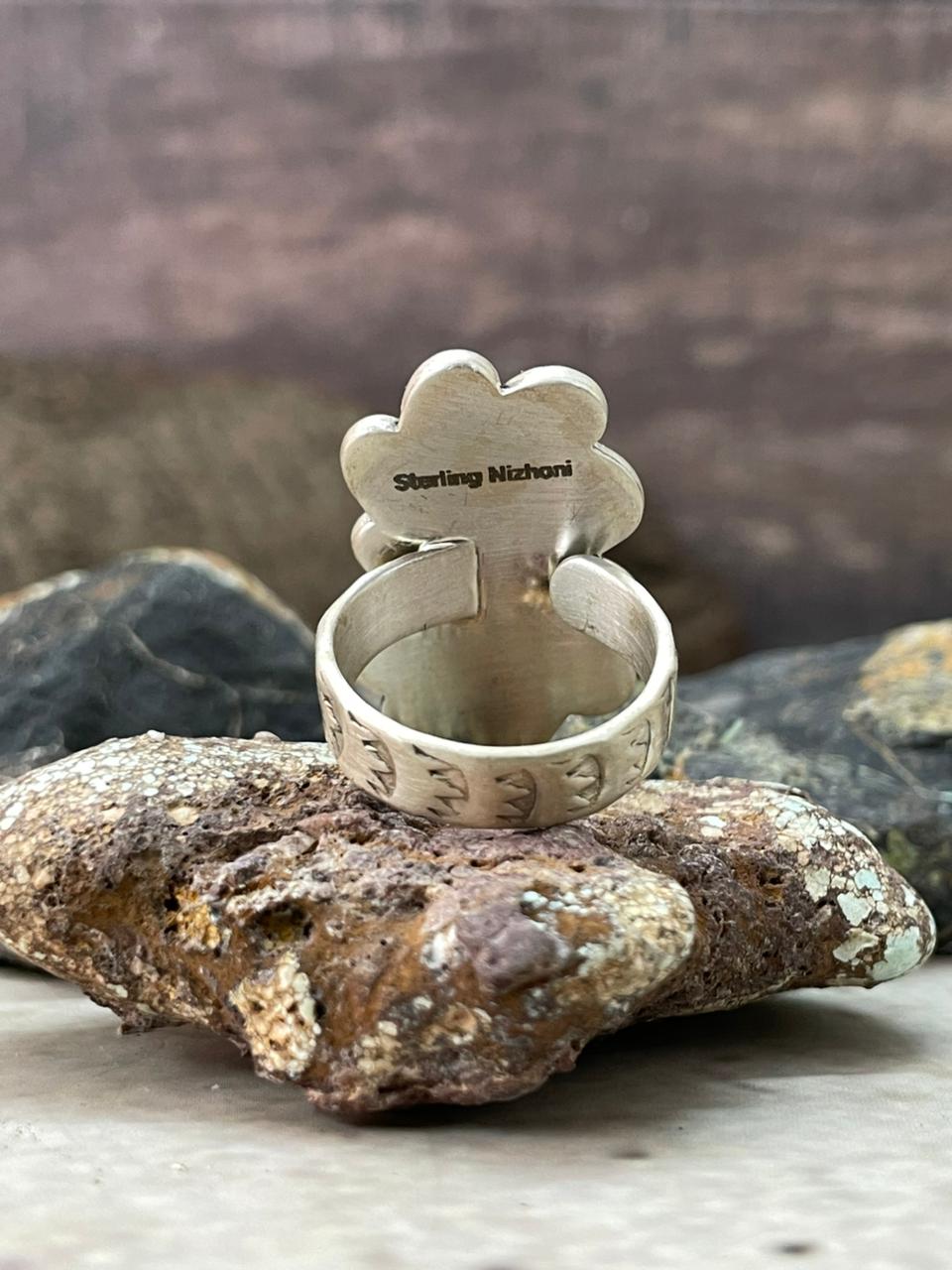 Handmade Sterling Silver Golden Hills Turquoise Adjustable Ring "Signed Nizhoni"