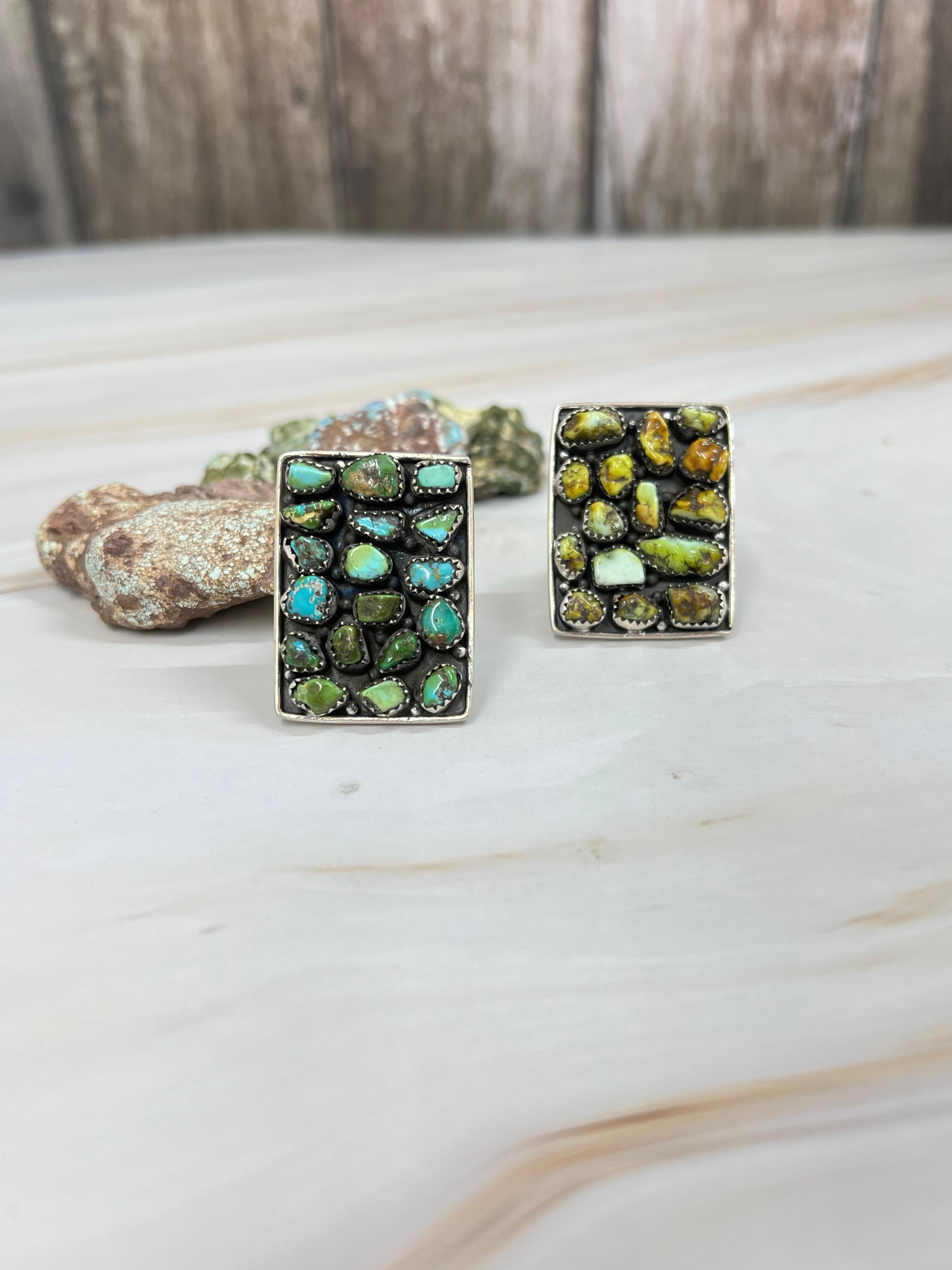 Handmade Sterling Silver Palomino, Sonoran Mountain Turquoise Adjustable Ring with Signed Nizhoni