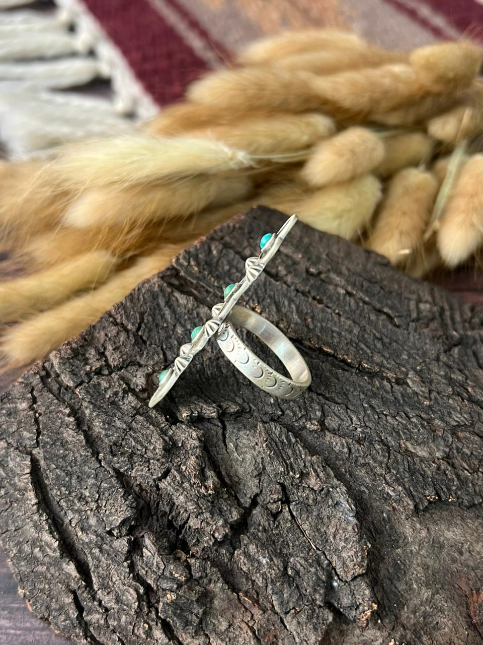 Handmade Sterling Silver Kingman Turquoise Adjustable Ring "Signed Nizhoni"