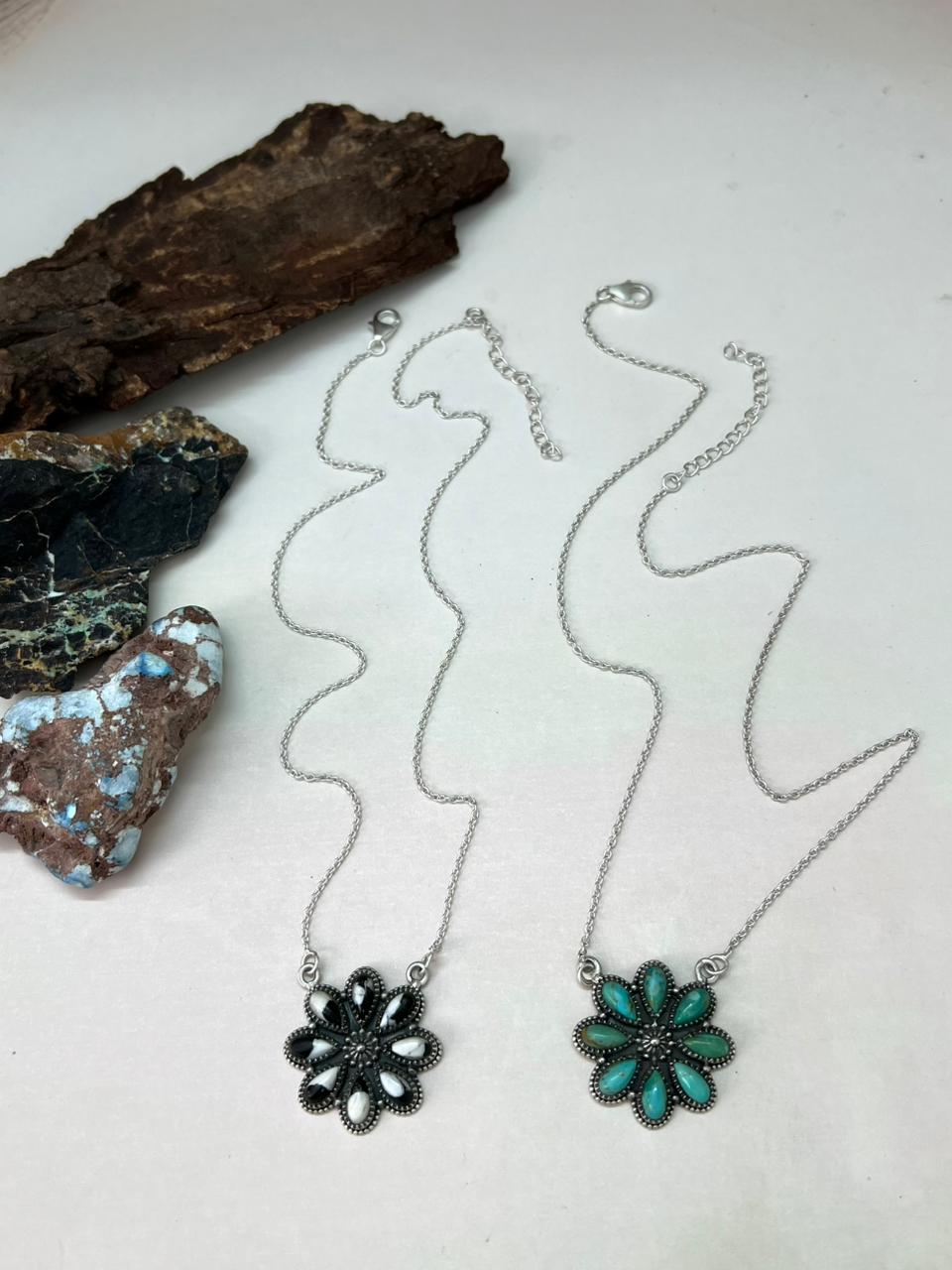 Handmade Sterling Silver White Buffalo and Kingman Turquoise Necklace "Signed Nizhoni"