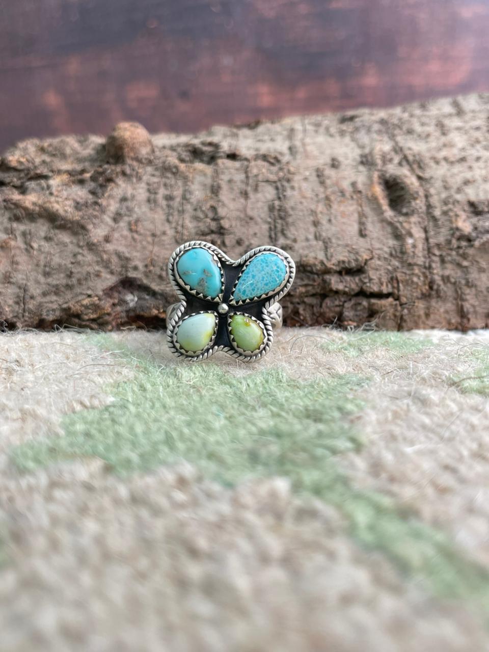 Handmade Sterling Silver White Water with Palomino Turquoise Adjustable Ring "Signed Nizhoni"