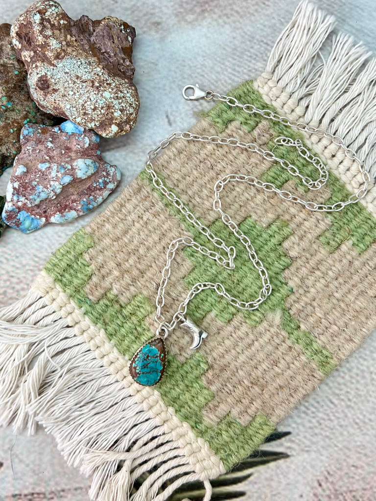 Handmade Sterling Silver Number 8 Turquoise Necklace with Signed Nizhoni